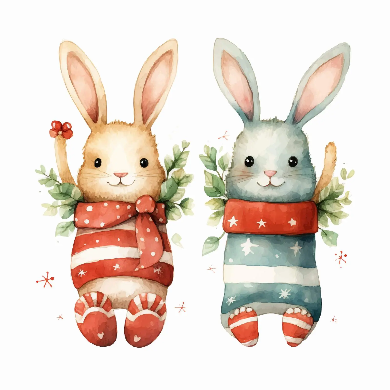 Watercolor Rabbits in Socks for Holidays — free download from Dotvec