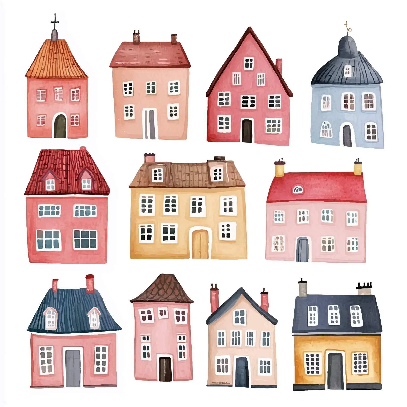 Trendy Watercolor Scandinavian Houses Clipart — free download from Dotvec