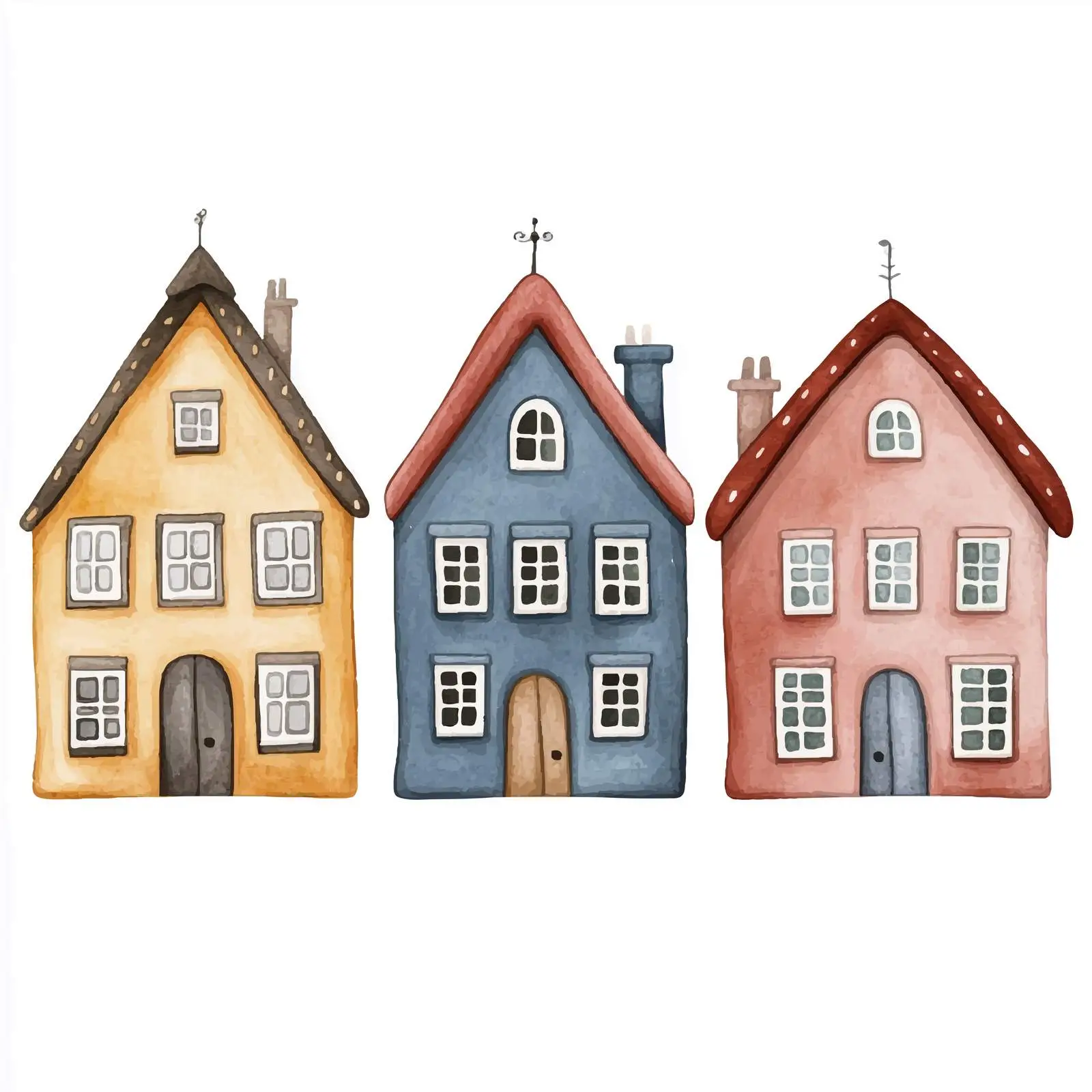Watercolor Scandinavian Houses Vector Clipart — free download from Dotvec