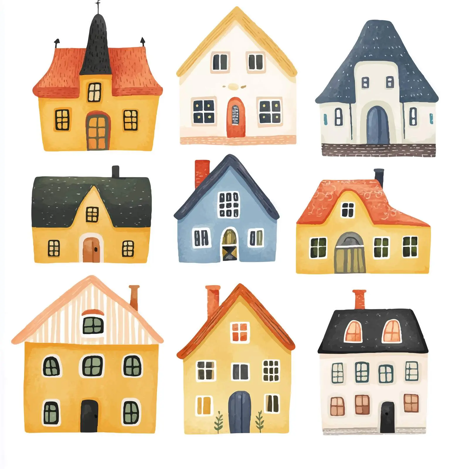 Trendy Scandinavian Watercolor House Vector Clipart — free download from Dotvec
