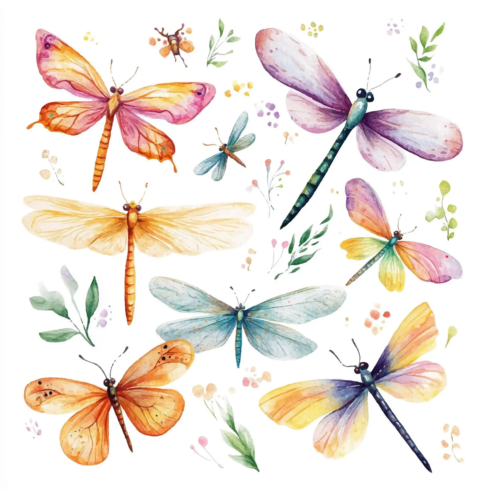 Charming Watercolor Dragonflies and Butterflies Vectors — free download from Dotvec