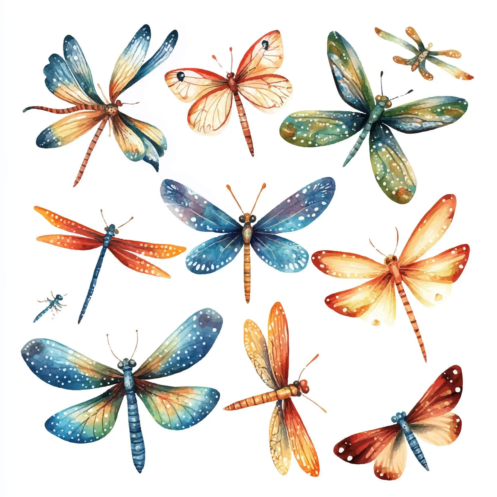 Colorful Watercolor Dragonflies and Butterflies Design — free download from Dotvec