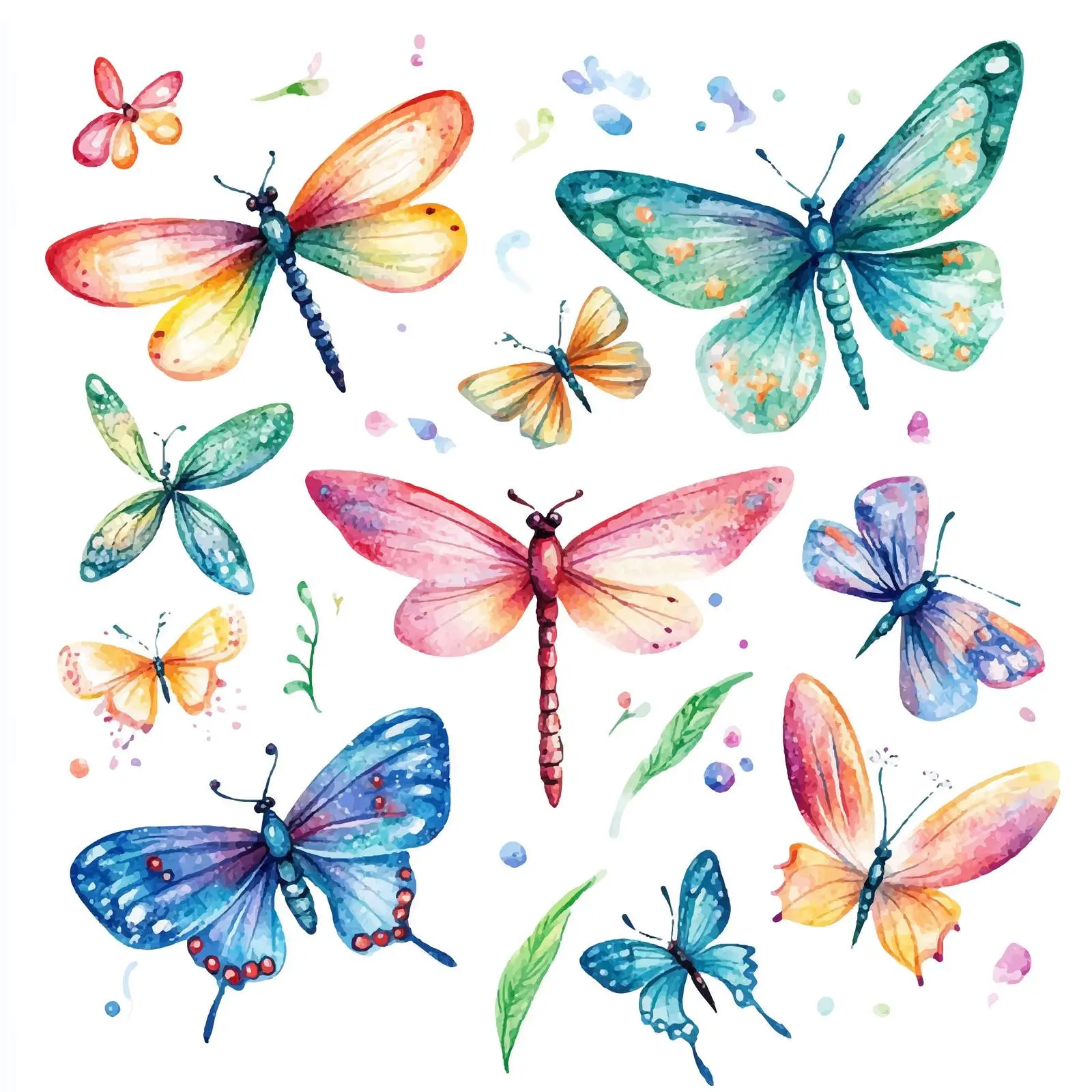 Watercolor Dragonflies and Butterflies Set — free download from Dotvec