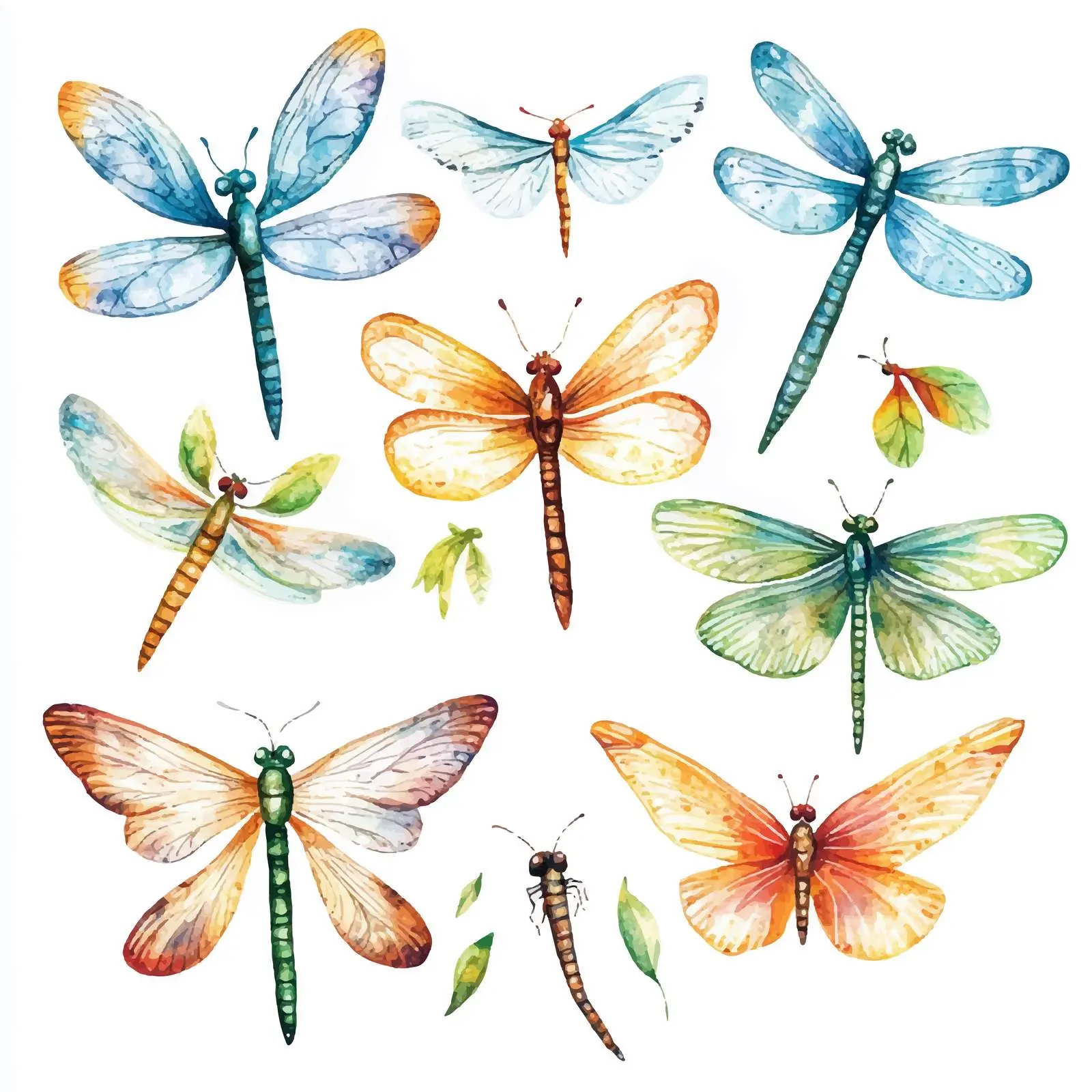 Cute Watercolor Dragonflies and Butterflies Vectors — free download from Dotvec