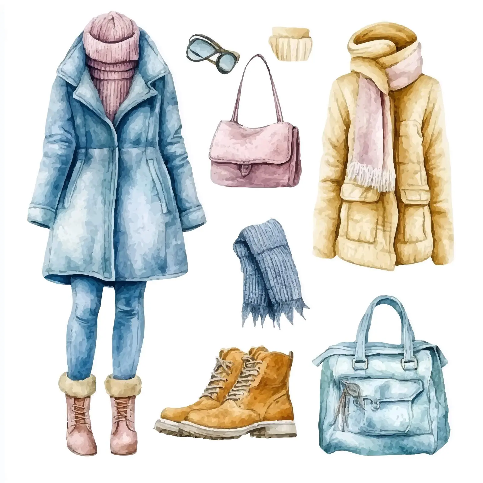 Watercolor Winter Clothing and Accessories Collection – free glove image from Dotvec