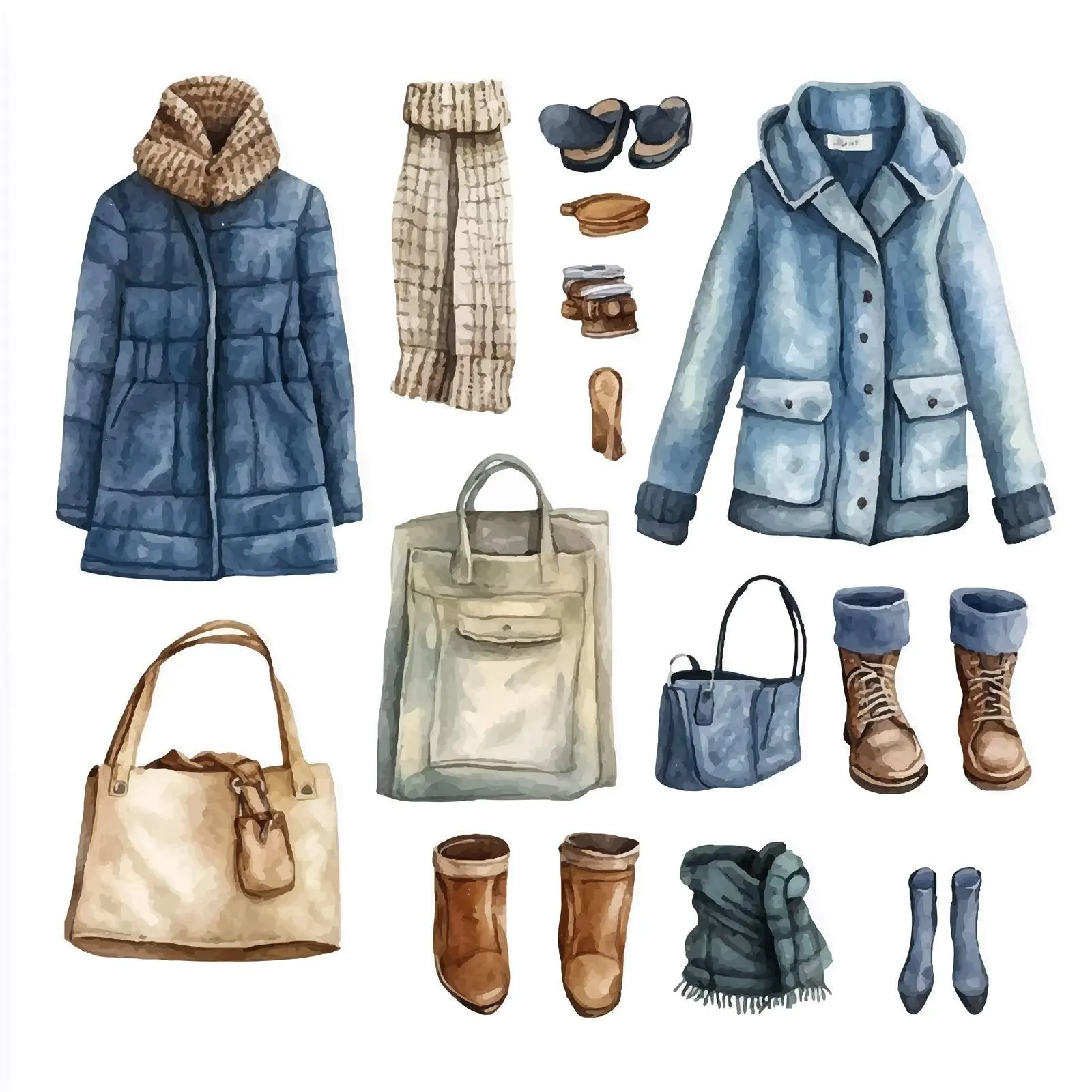 Winter Clothing and Accessories Watercolor Vectors – free thermal wear image from Dotvec