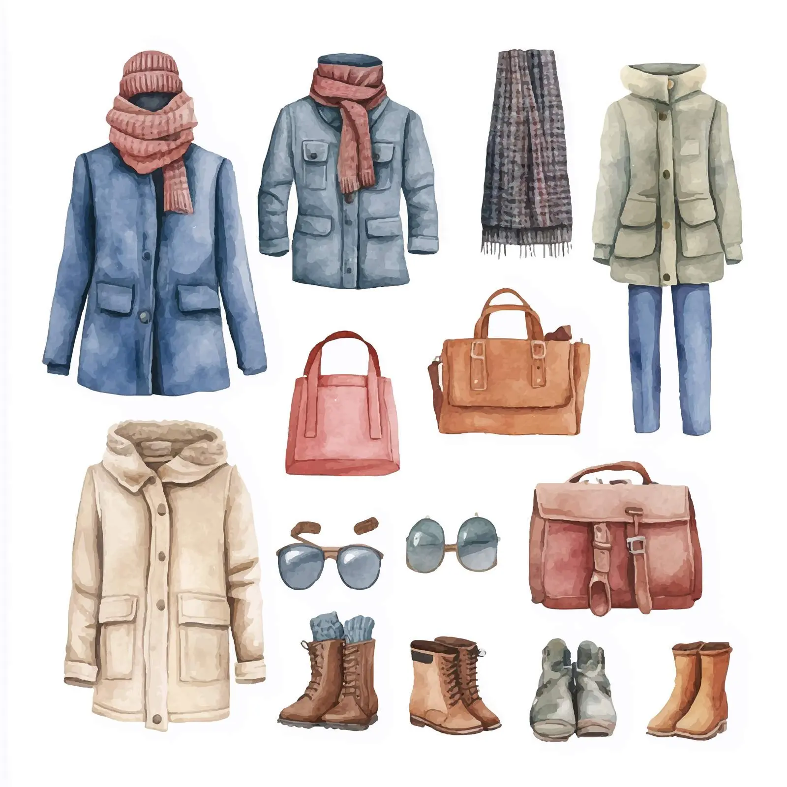 Winter Clothes and Accessories Watercolor Vectors – free mitt image from Dotvec