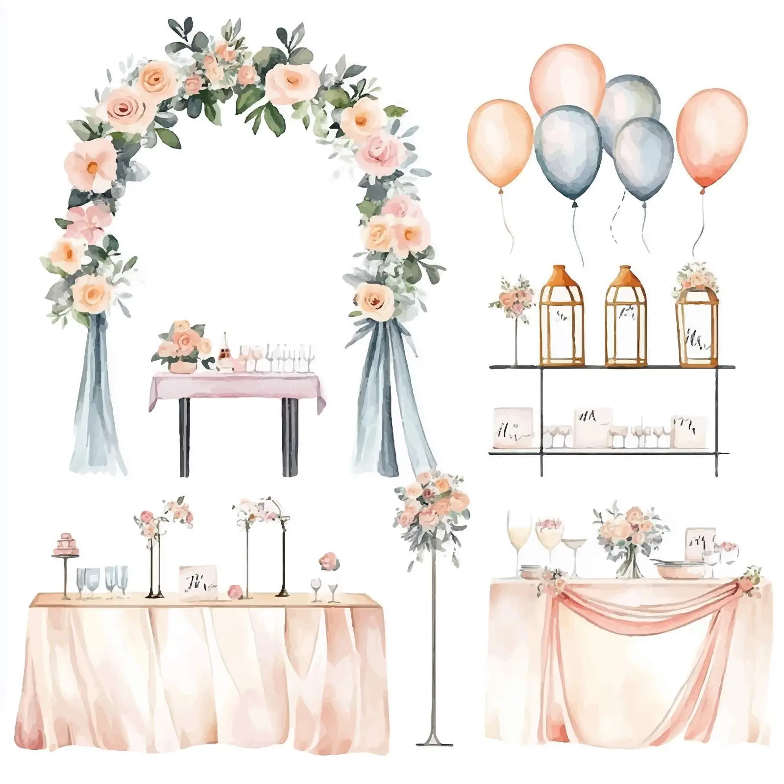 Watercolor Wedding Decorations and Bouquet Design — free download from Dotvec