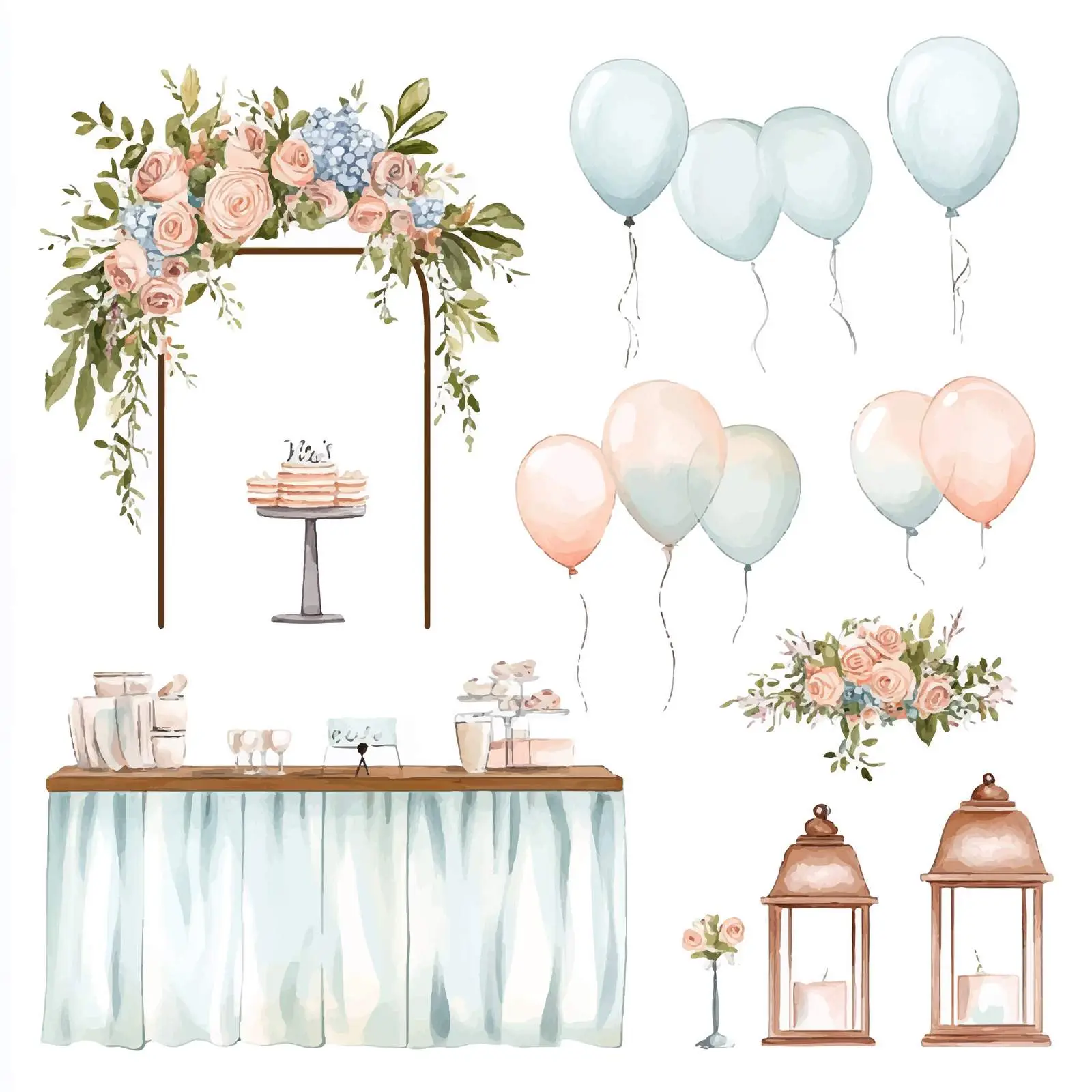 Watercolor Wedding Decorations and Bouquet Vectors — free download from Dotvec