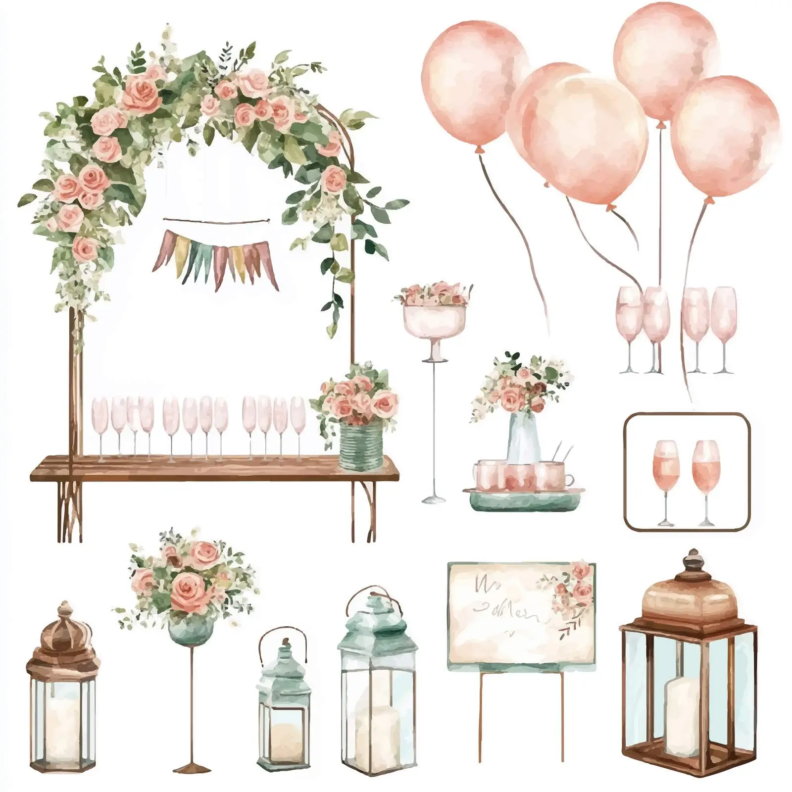 Watercolor Wedding Bouquet Decoration Set — free download from Dotvec