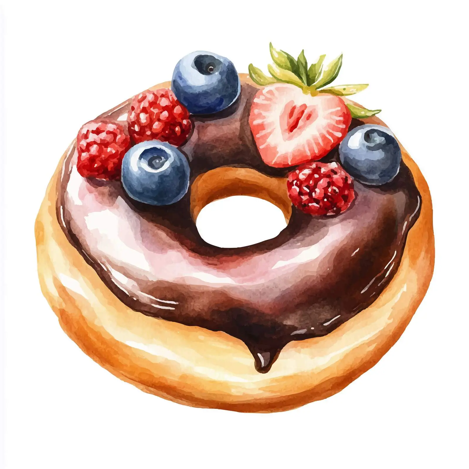 Watercolor Sweet Donuts with Fruit and Chocolate — free download from Dotvec