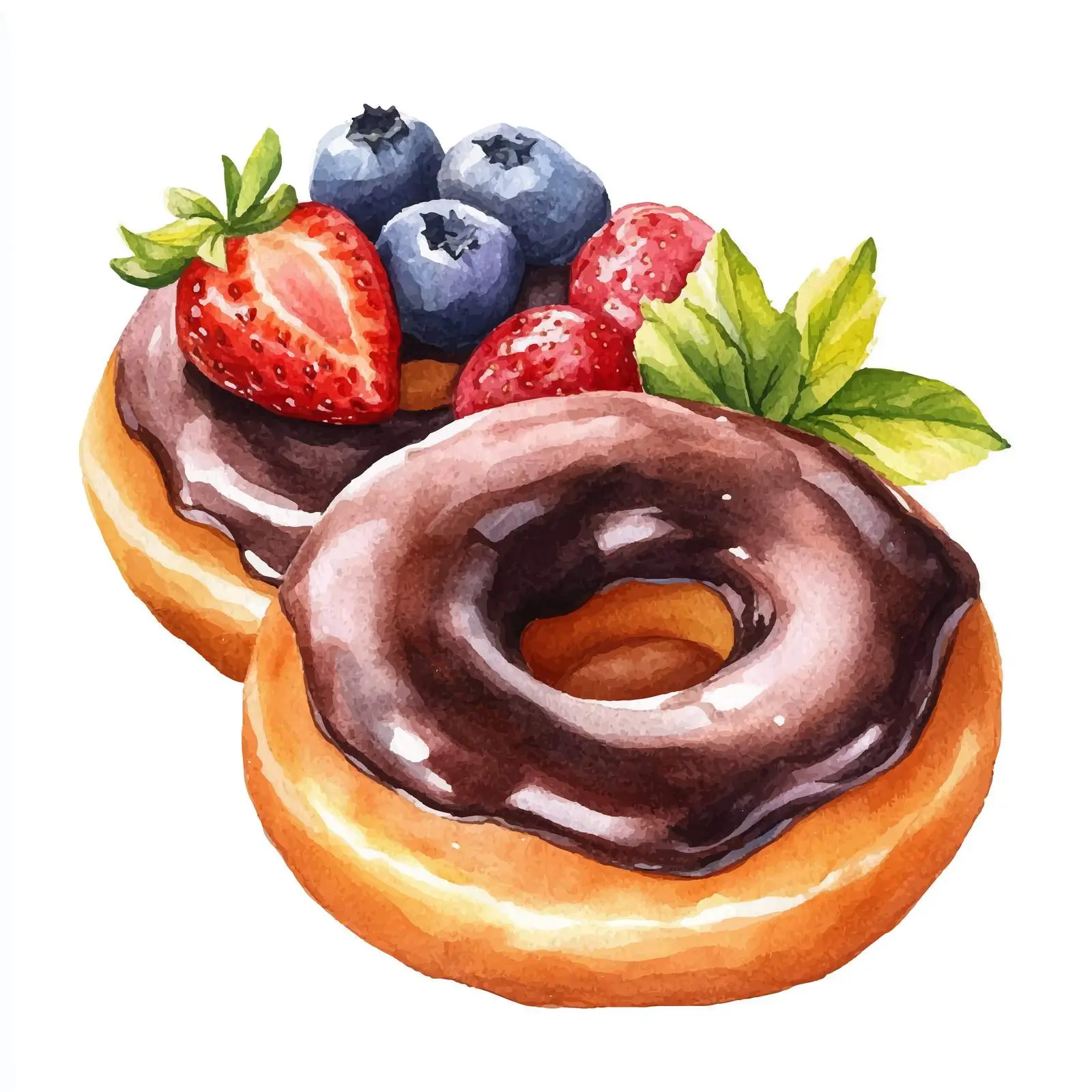Colorful Watercolor Donuts with Fruit & Chocolate Glaze — free download from Dotvec