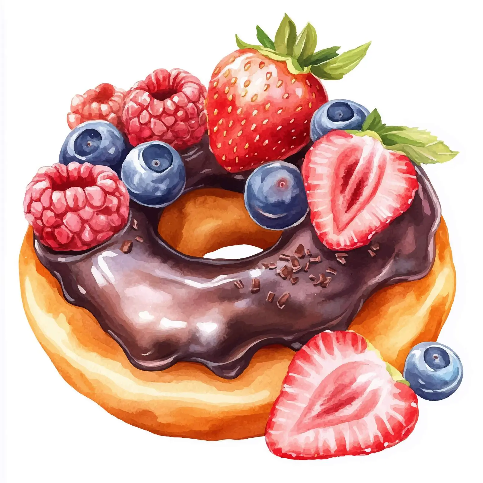 Sweet Watercolor Donuts with Fruit and Chocolate Glaze — free download from Dotvec