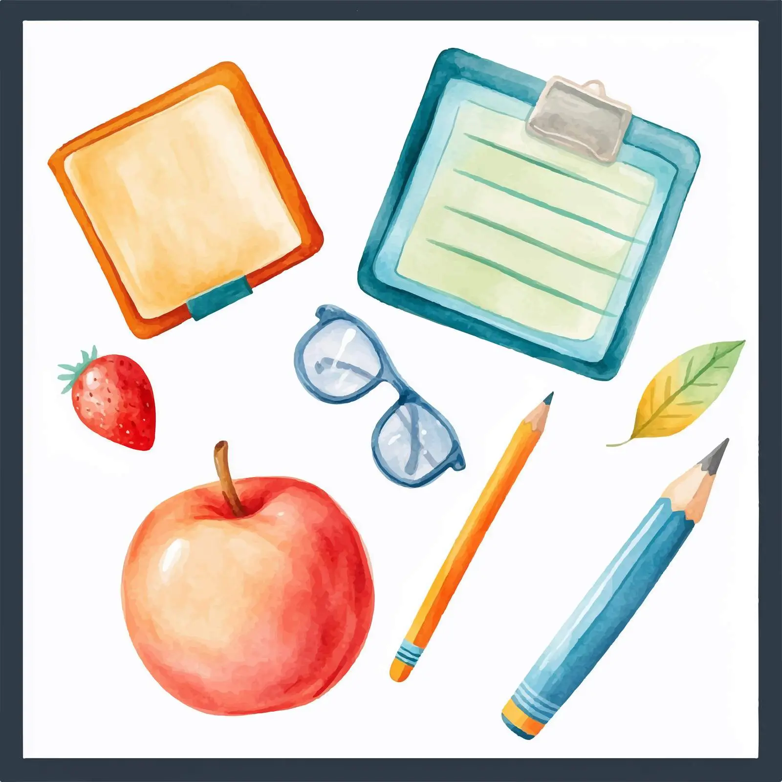 Watercolor School Elements Vector Icon Set — free download from Dotvec