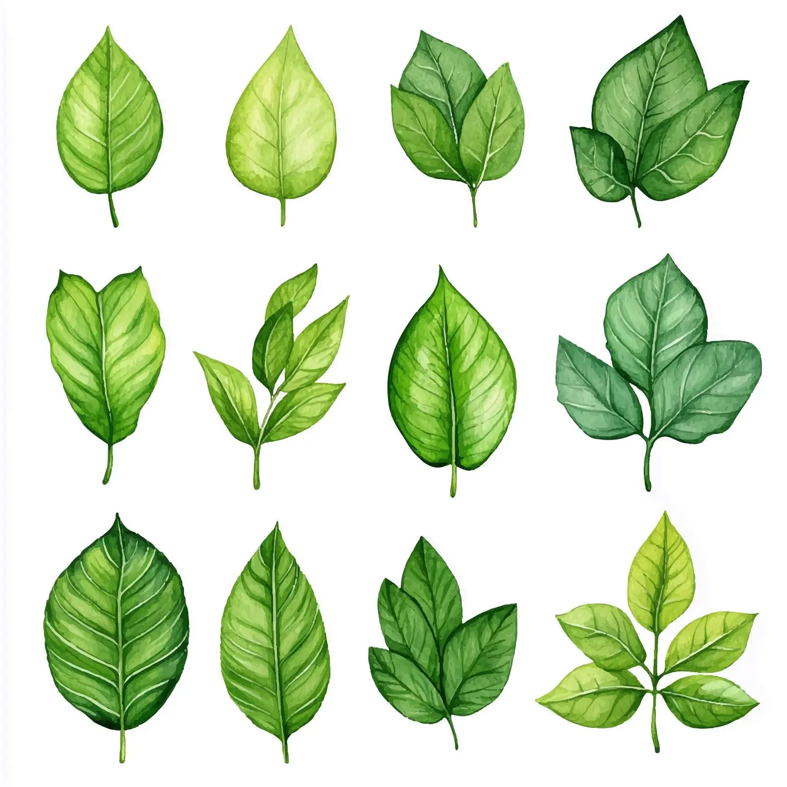 Watercolor Green Summer Leaves Vector Set — free download from Dotvec