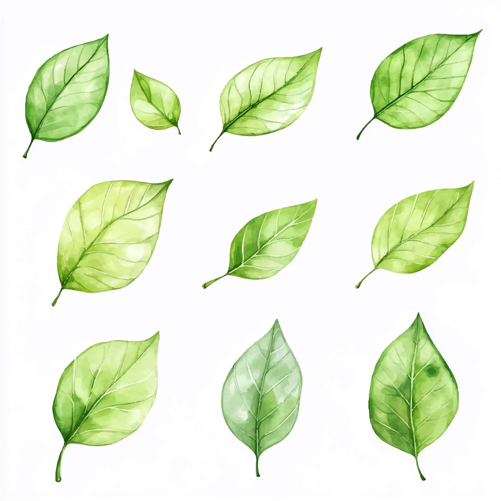 Watercolor Green Summer Leaves Illustration Set — free download from Dotvec