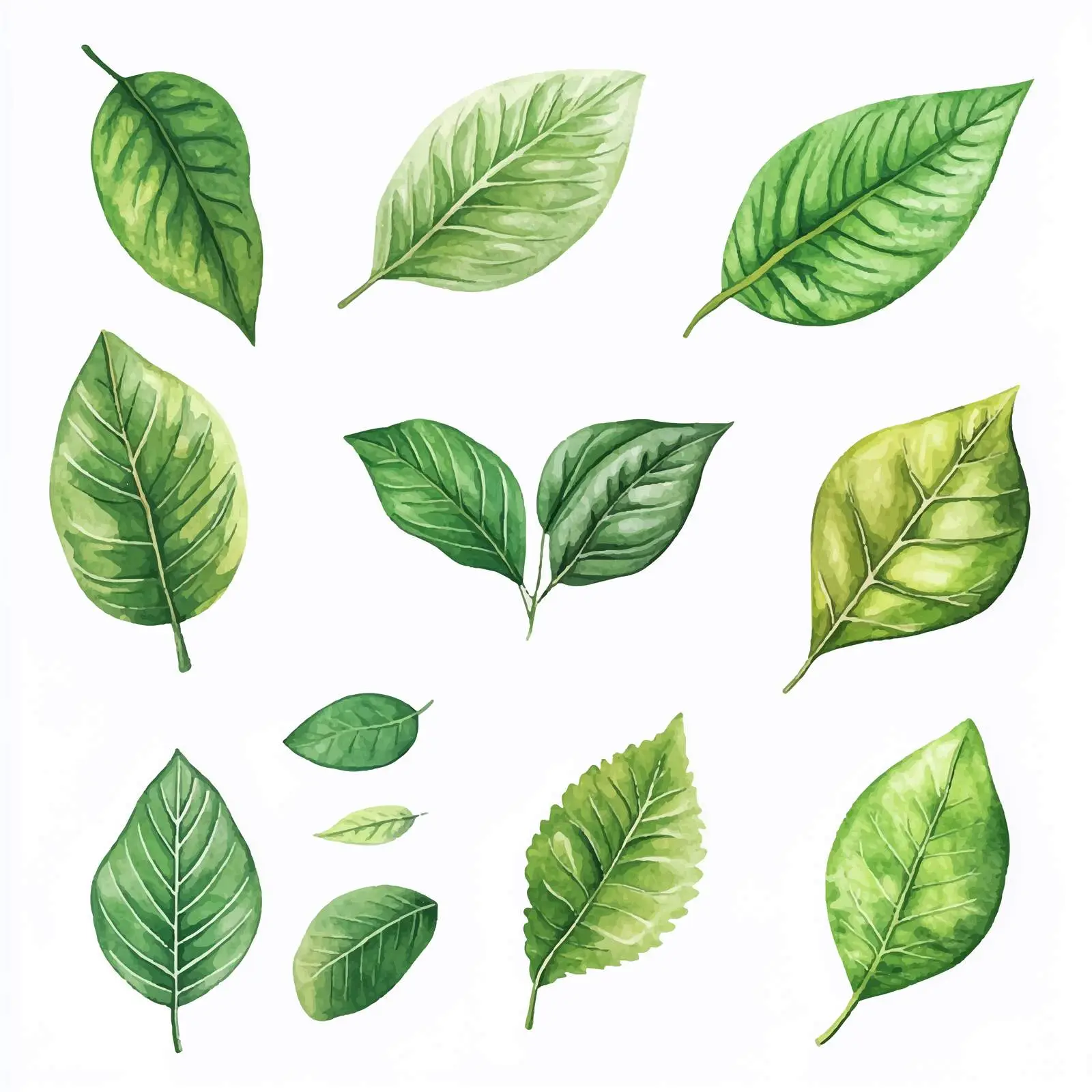 Watercolor Green Summer Leaves Vector Illustration Set — free download from Dotvec