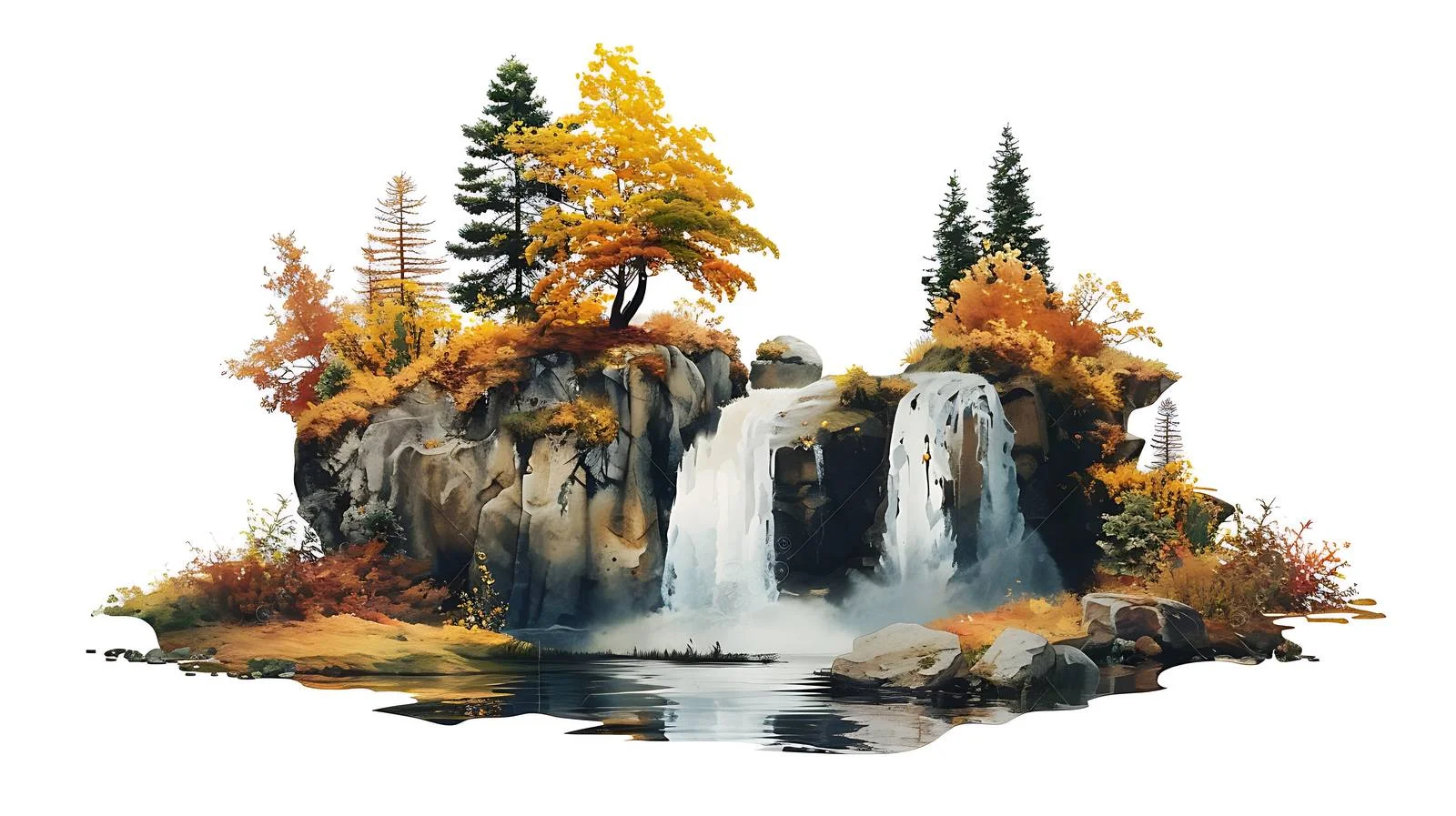Autumn Forest Waterfall on White Background — free download from Dotvec