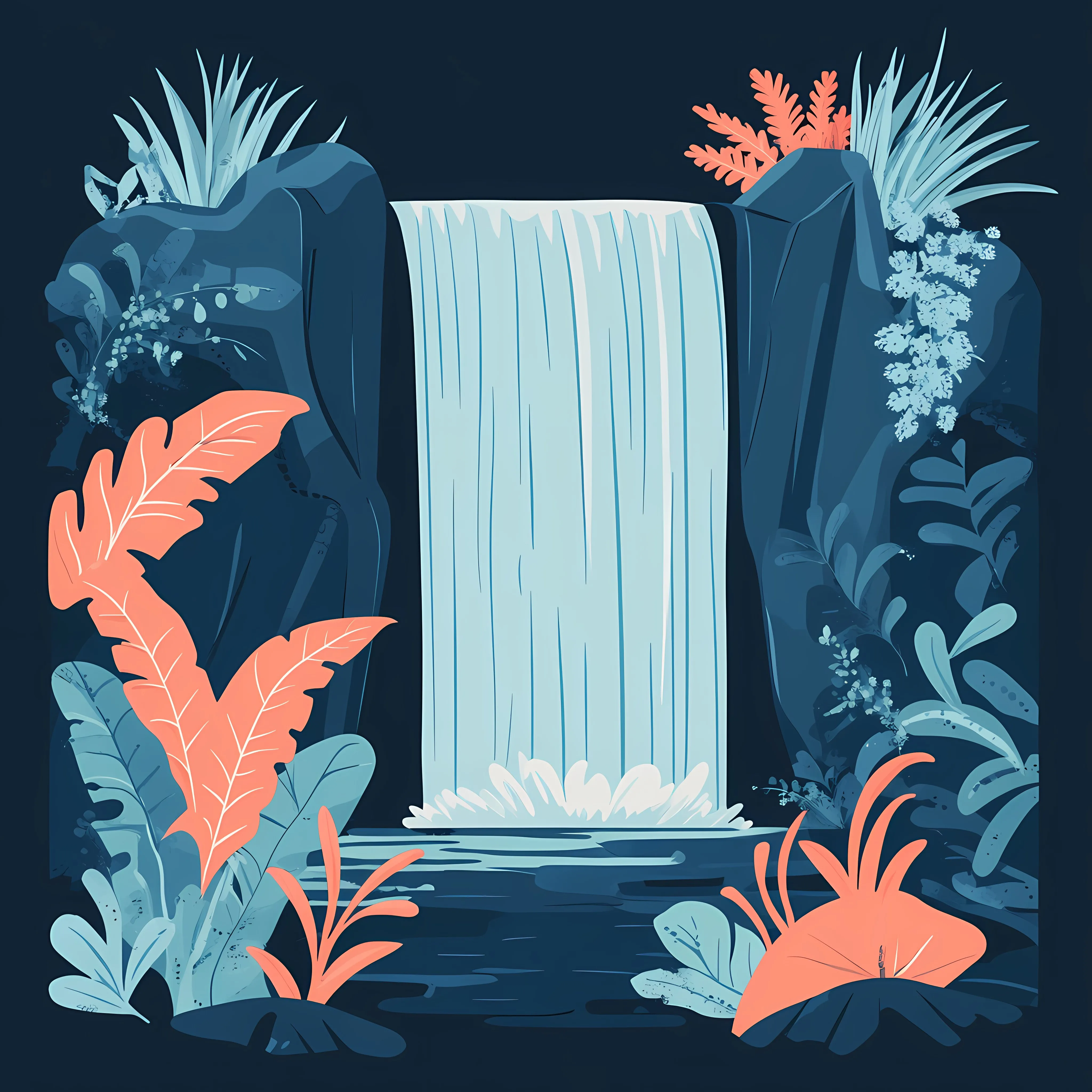 Serene Waterfall Landscape with Lush Plants — free download from Dotvec