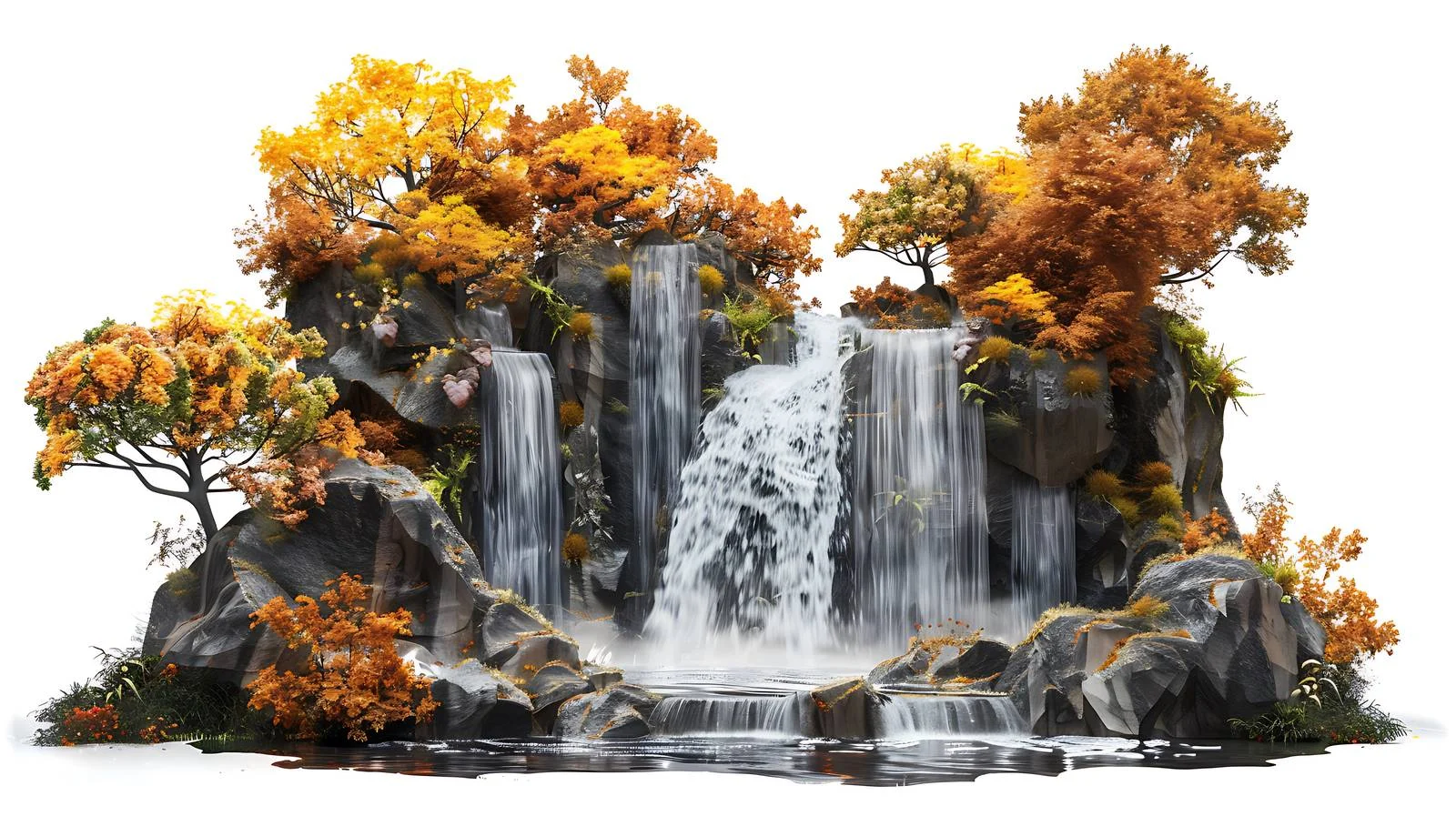 Autumn Forest Waterfall on White Background — free download from Dotvec
