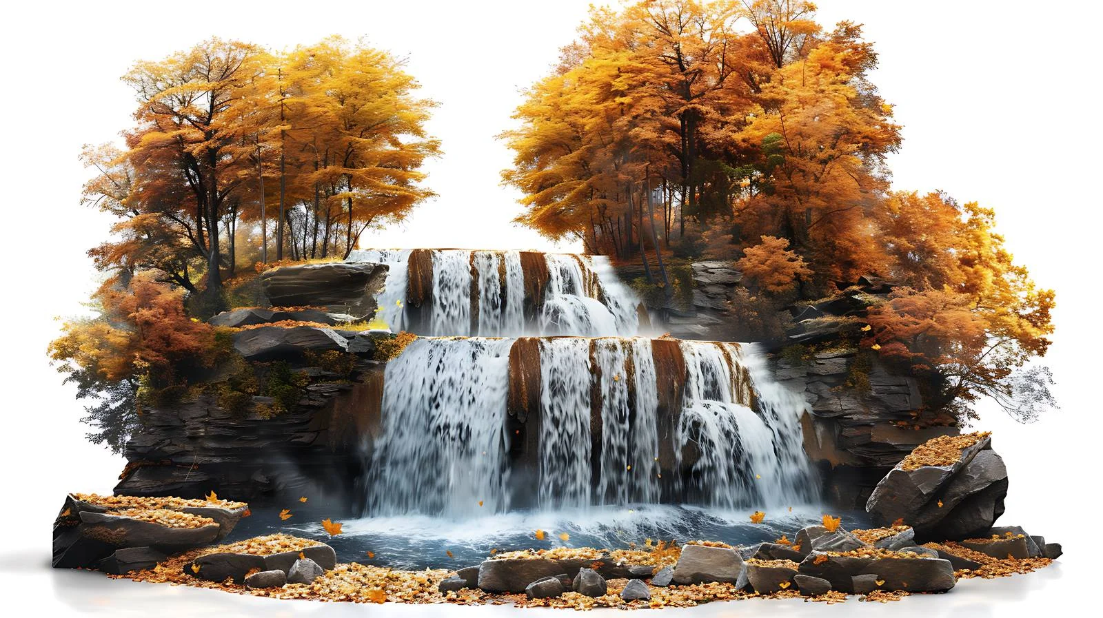 Autumn Forest Waterfall on White Background — free download from Dotvec