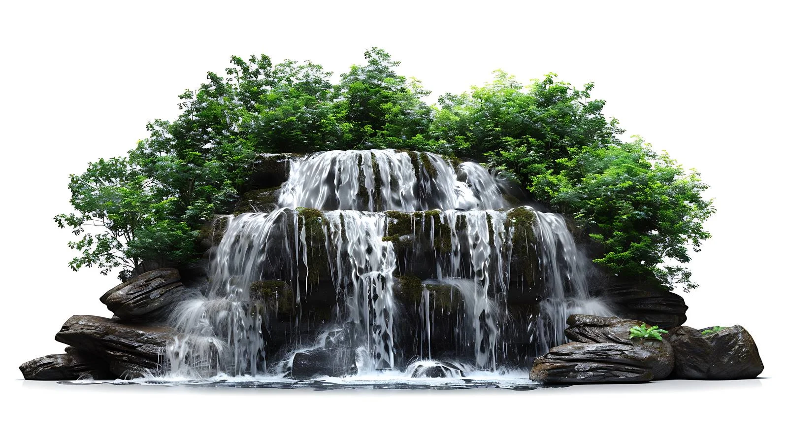 Serene Forest Waterfall on White Background — free download from Dotvec