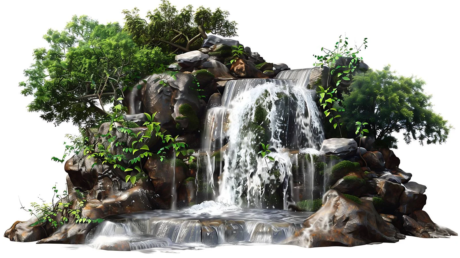 Serene Forest Waterfall on White Background — free download from Dotvec