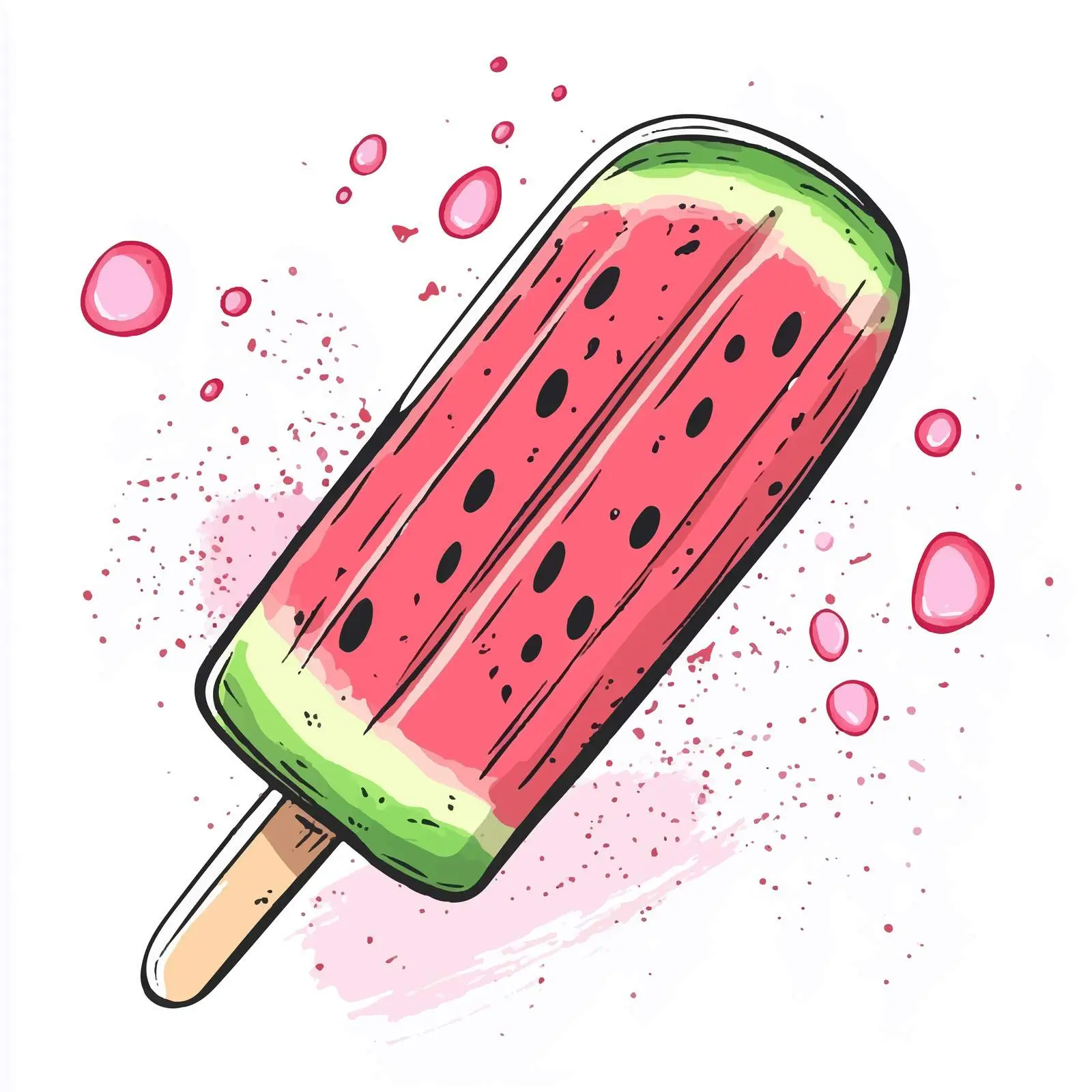 Hand-Drawn Watermelon Ice Lolly Sketch – free frozen dessert image from Dotvec