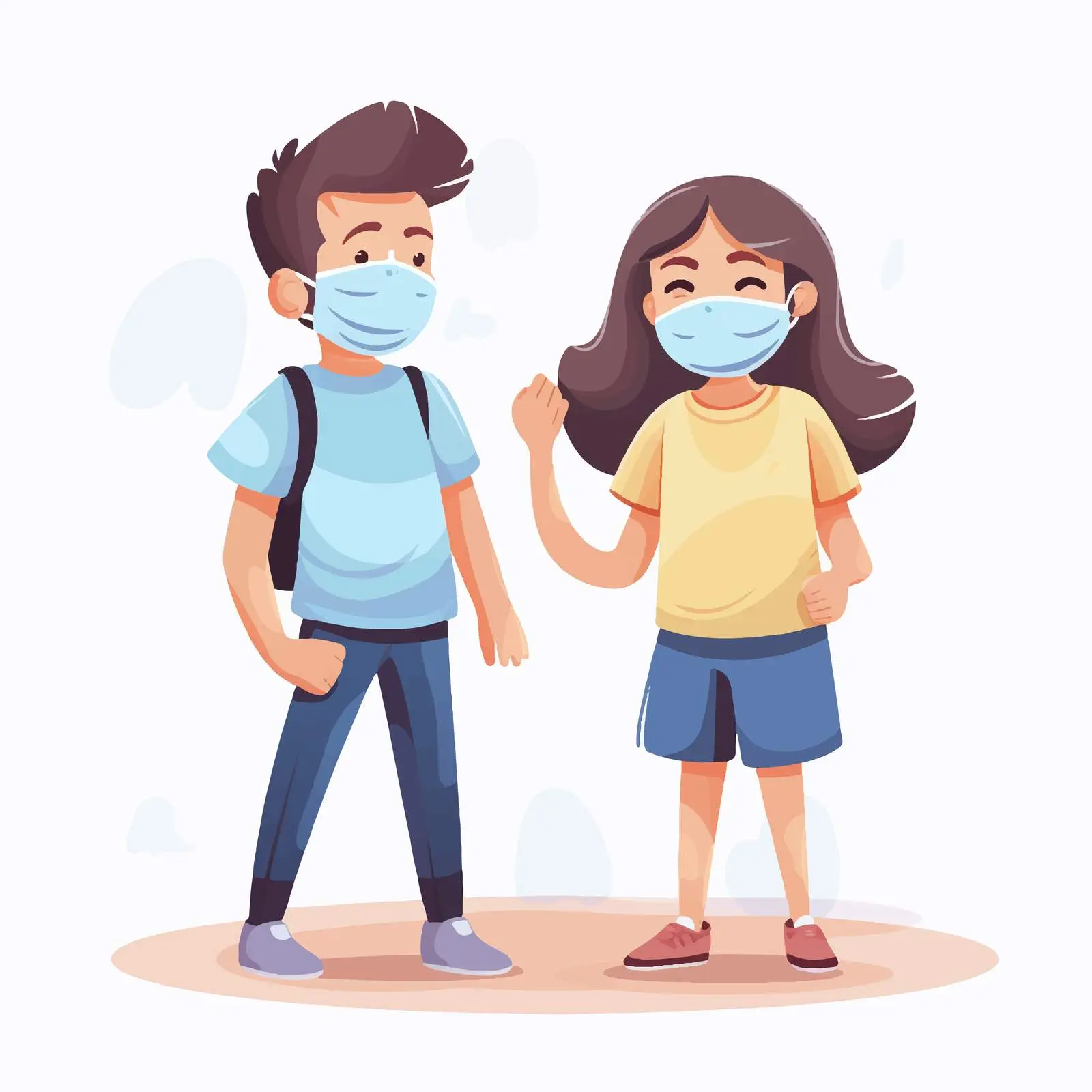 Cartoon Kids Wearing Masks and Social Distancing — free download from Dotvec