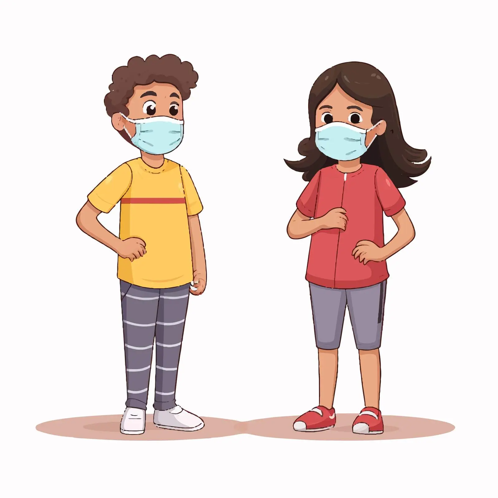 Cartoon Kids Wearing Masks and Social Distancing — free download from Dotvec