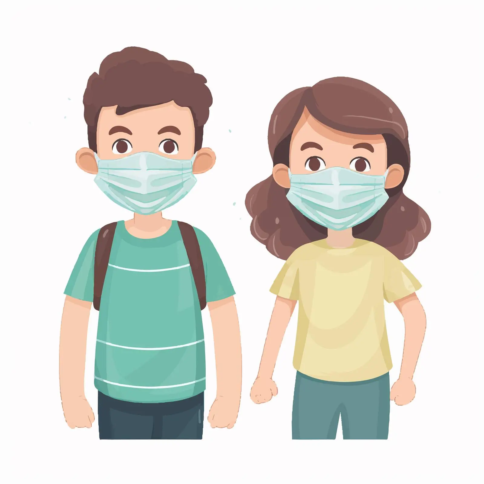 Cartoon Kids Wearing Masks and Social Distancing — free download from Dotvec