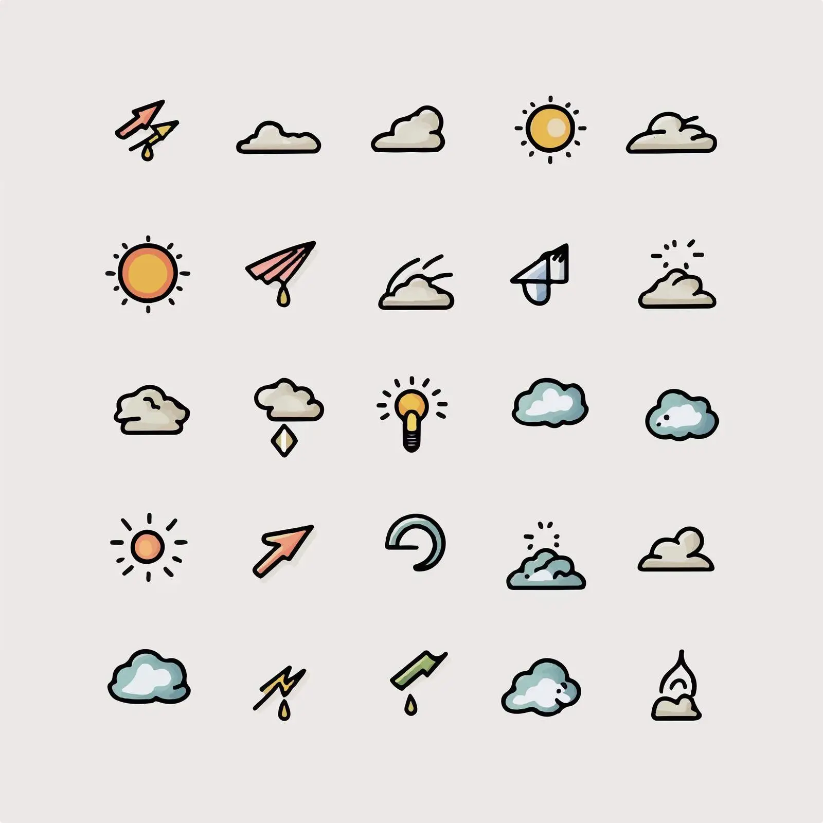 Cartoon Weather Symbols Vector Icons Set — free download from Dotvec