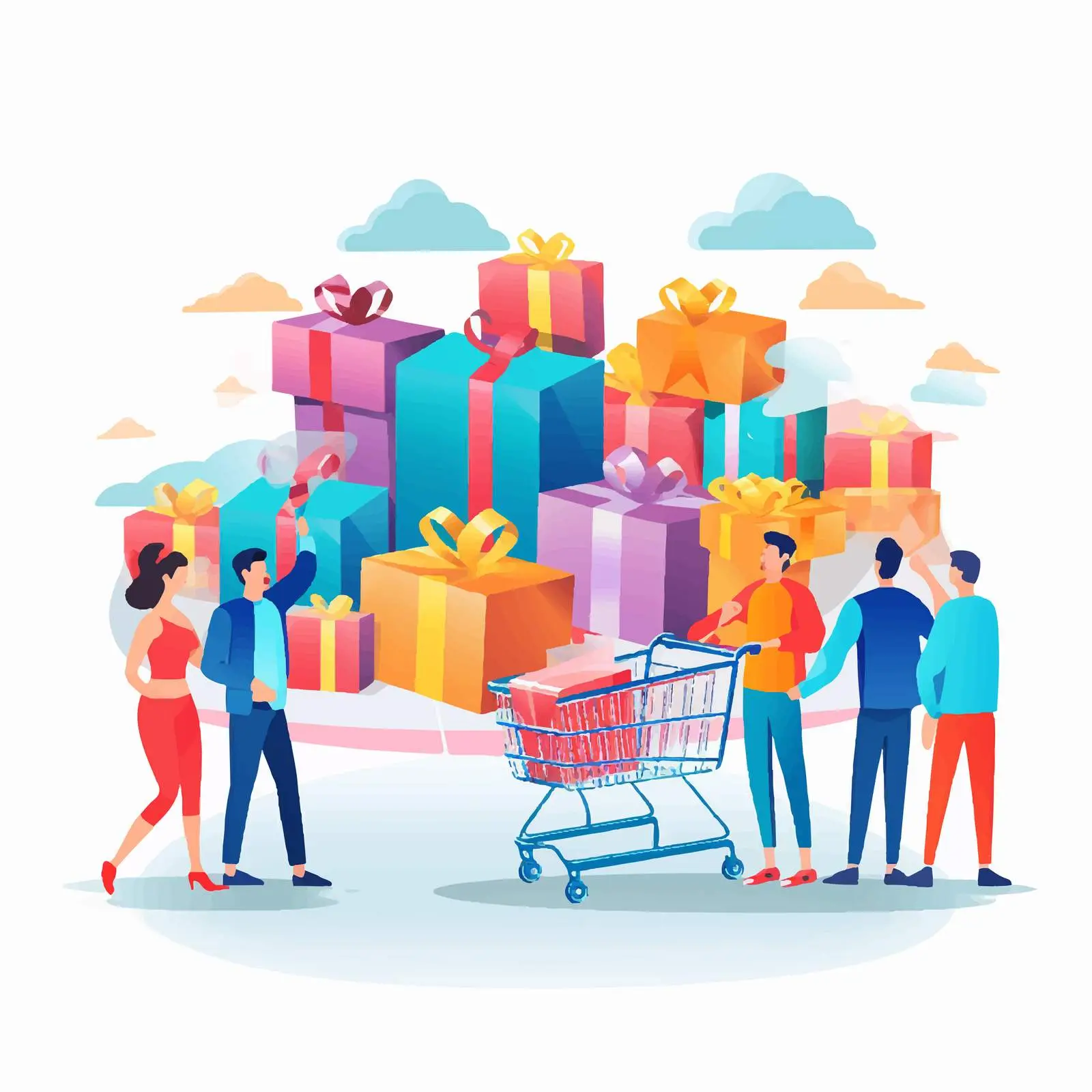 Cheerful Shoppers Vector Web Banner Template – free crazy image from Dotvec