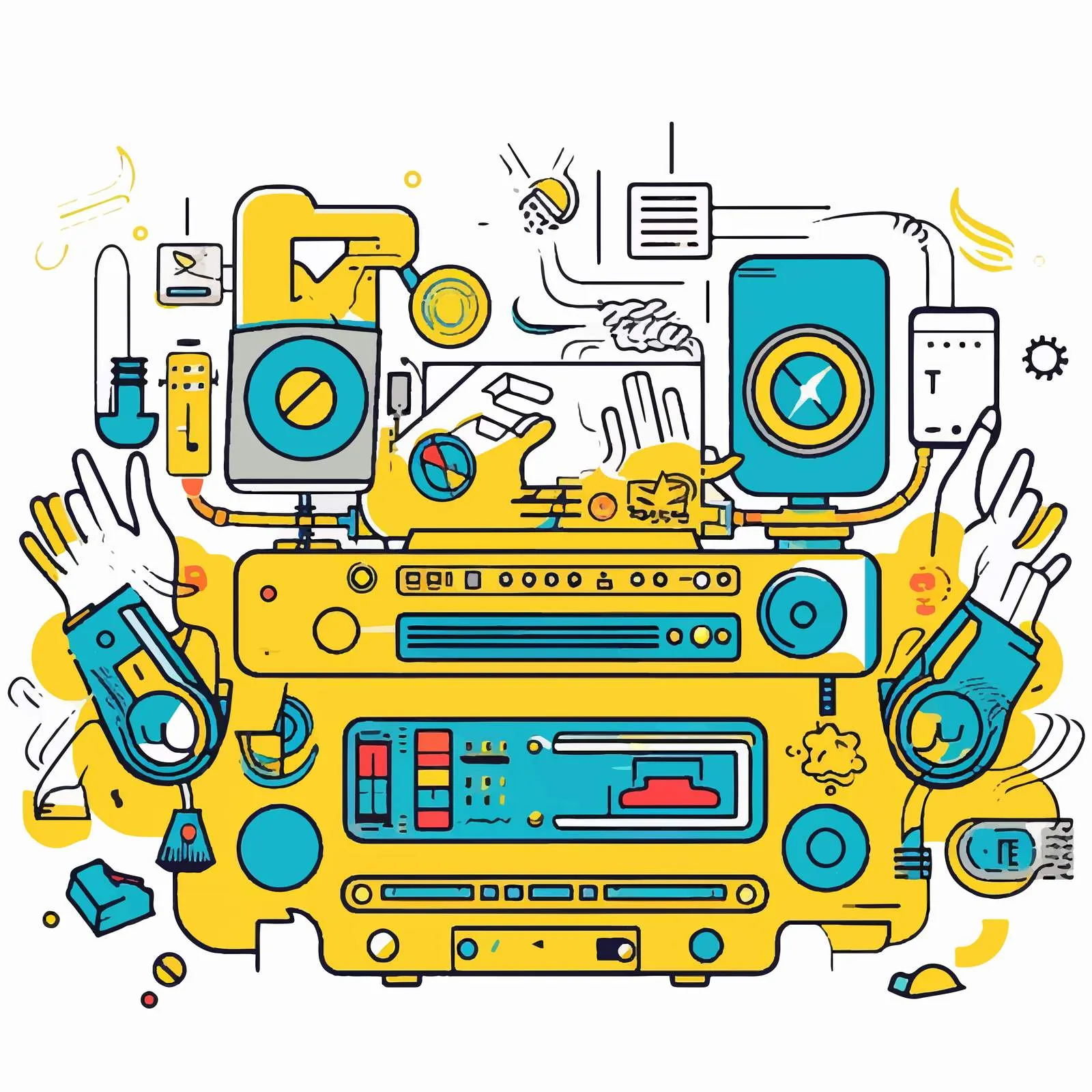 Hands with Devices for Music Playing Banner — free download from Dotvec