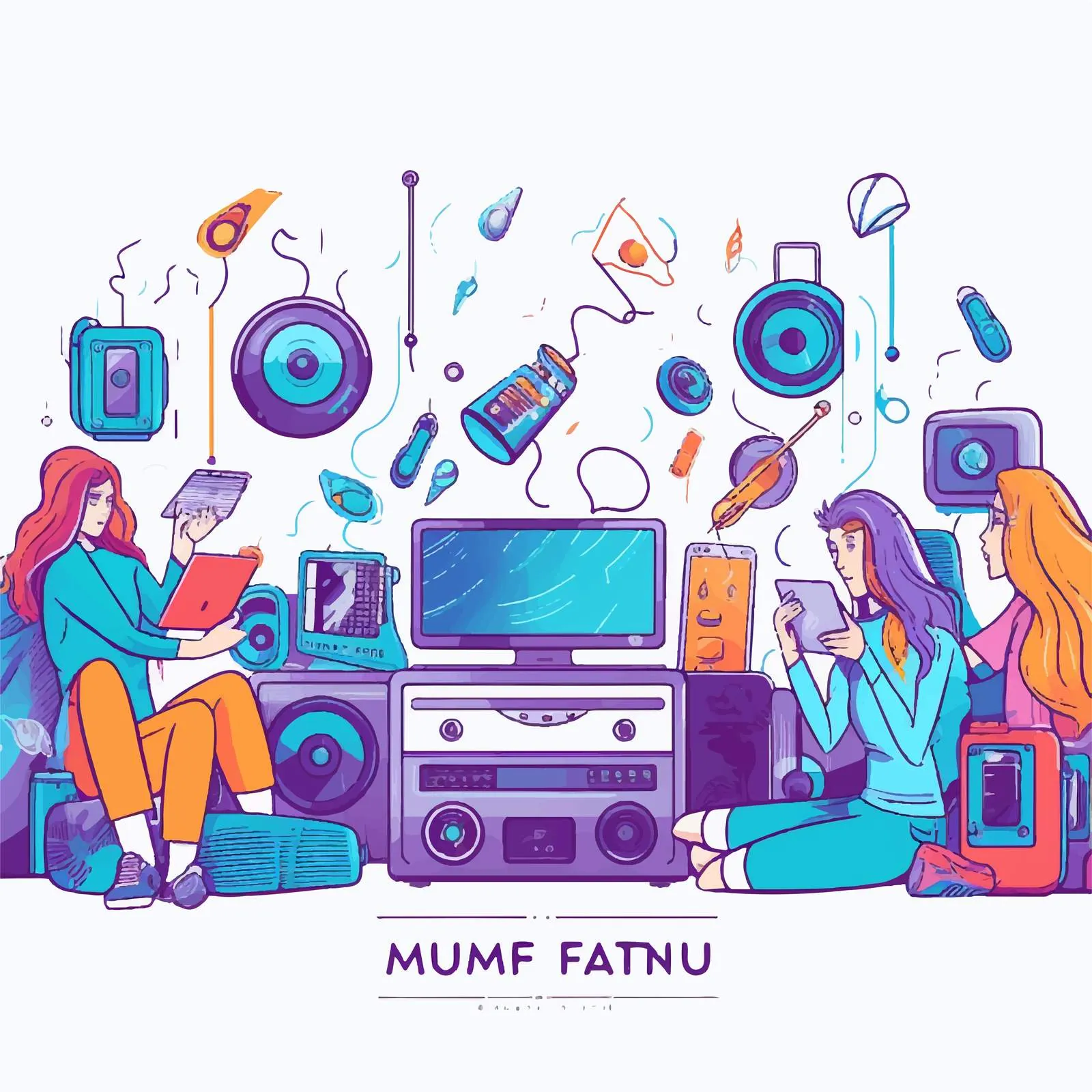 Music Playing Banner with Hands and Devices — free download from Dotvec