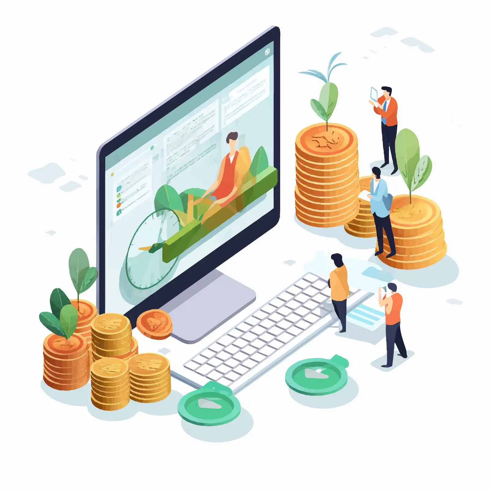 Web Banner with Tiny People and Computer — free download from Dotvec