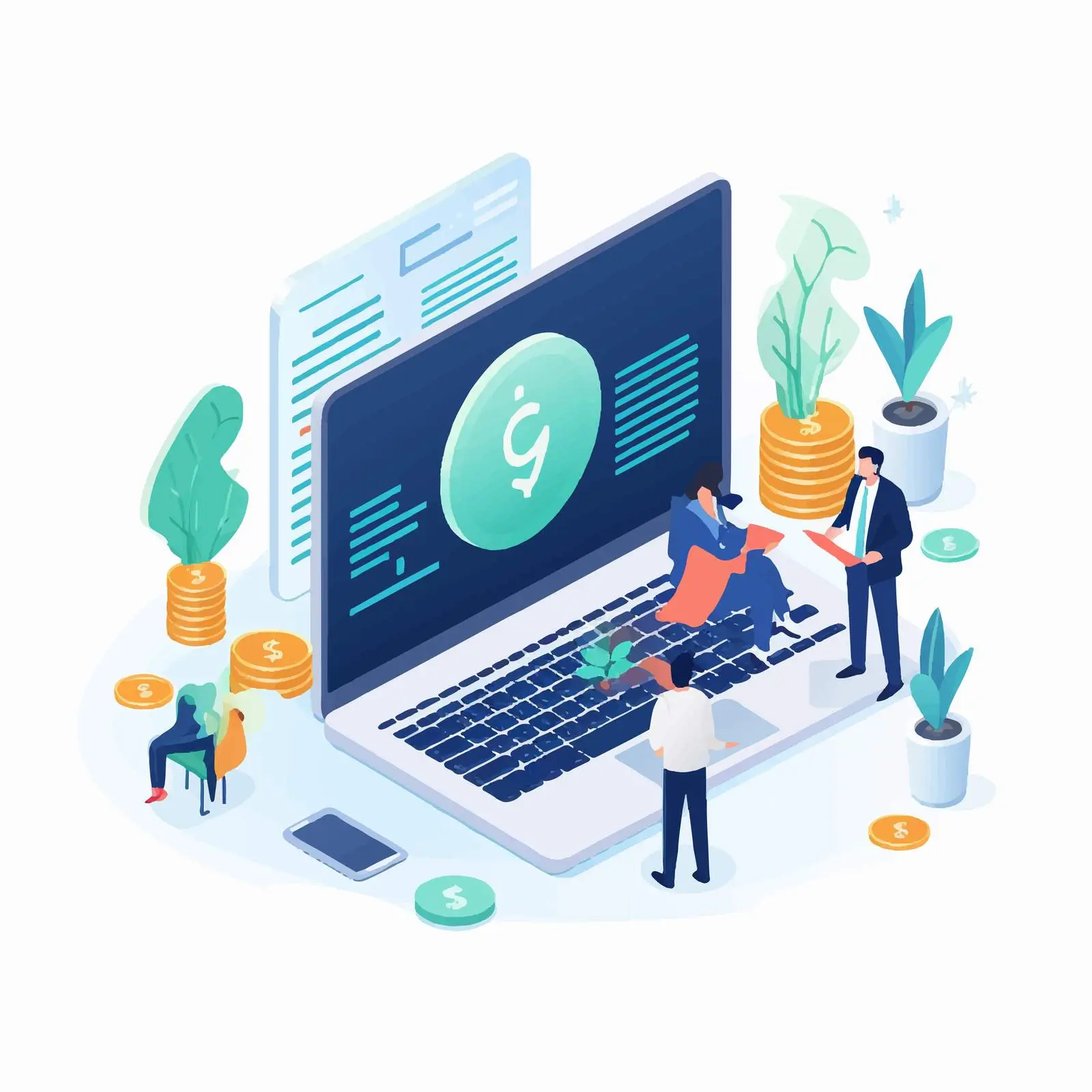 Web Banner Design with Tiny People and Computer — free download from Dotvec