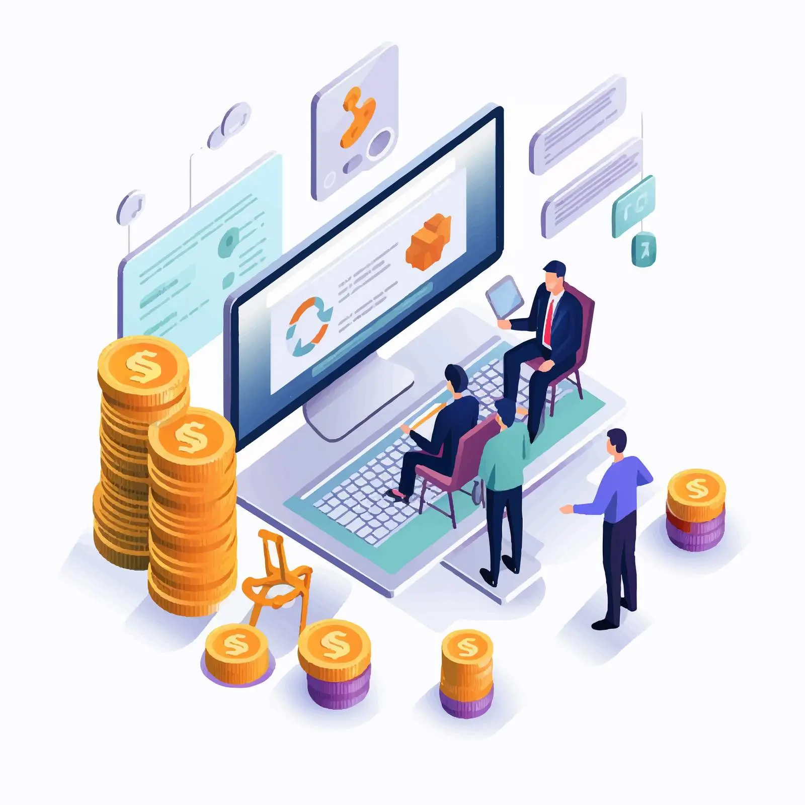 Banner Design with Tiny People and Computer — free download from Dotvec