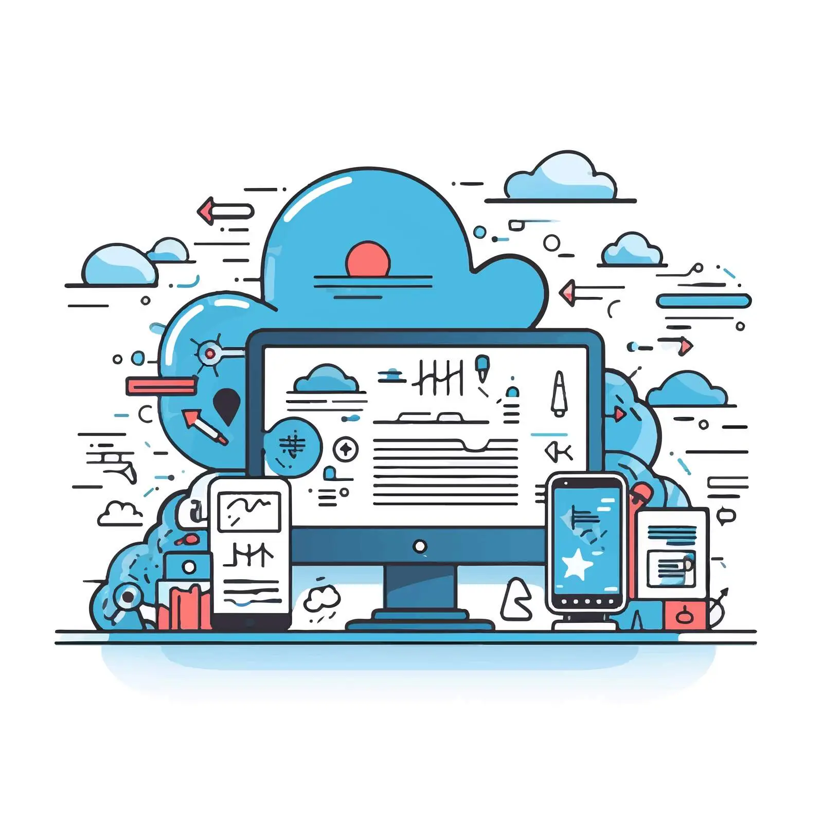 Responsive Web Development Line Art Banner – free web development image from Dotvec