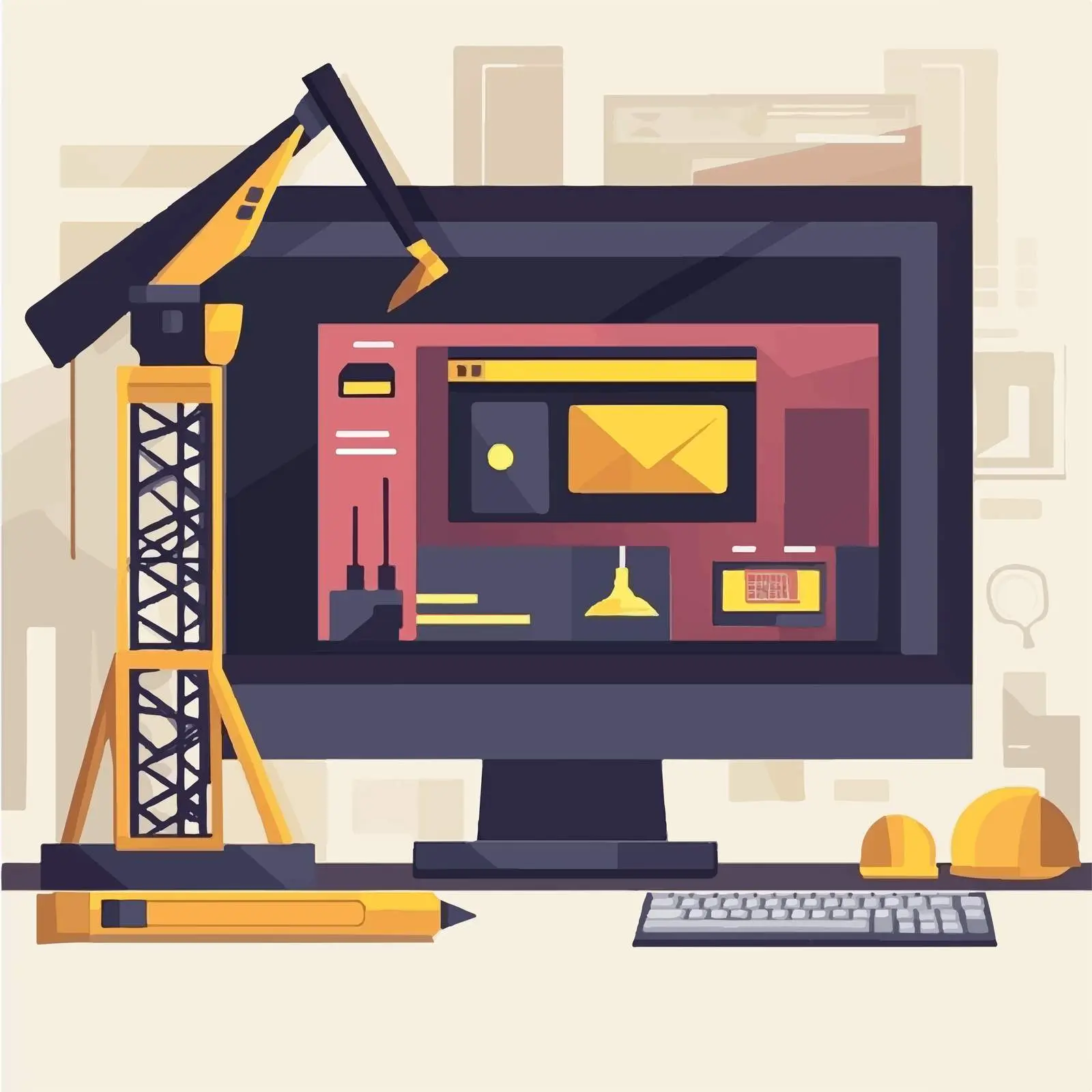 Website Under Construction with Desktop Computer Vector — free download from Dotvec