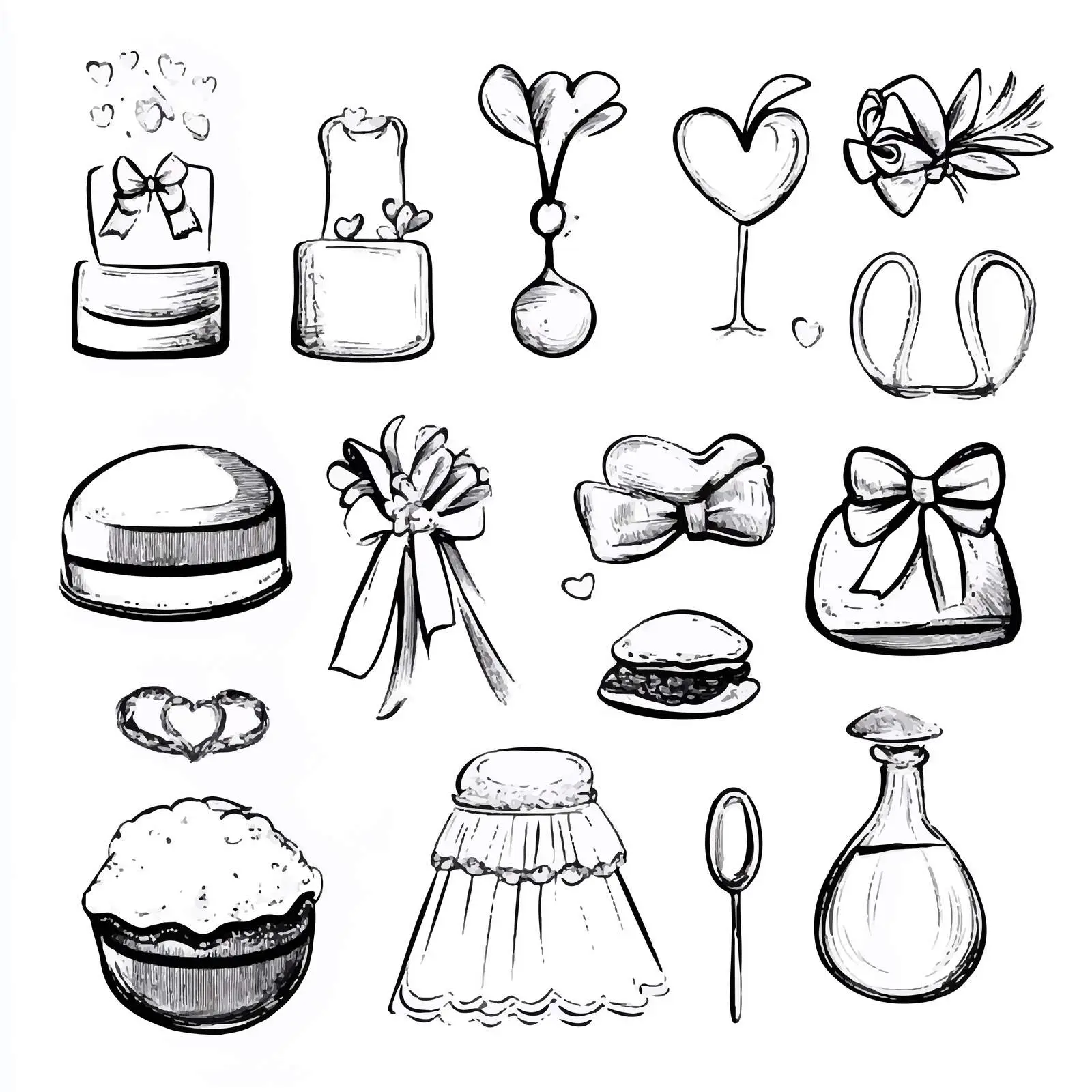 Cartoon Wedding Objects Icon Set — free download from Dotvec
