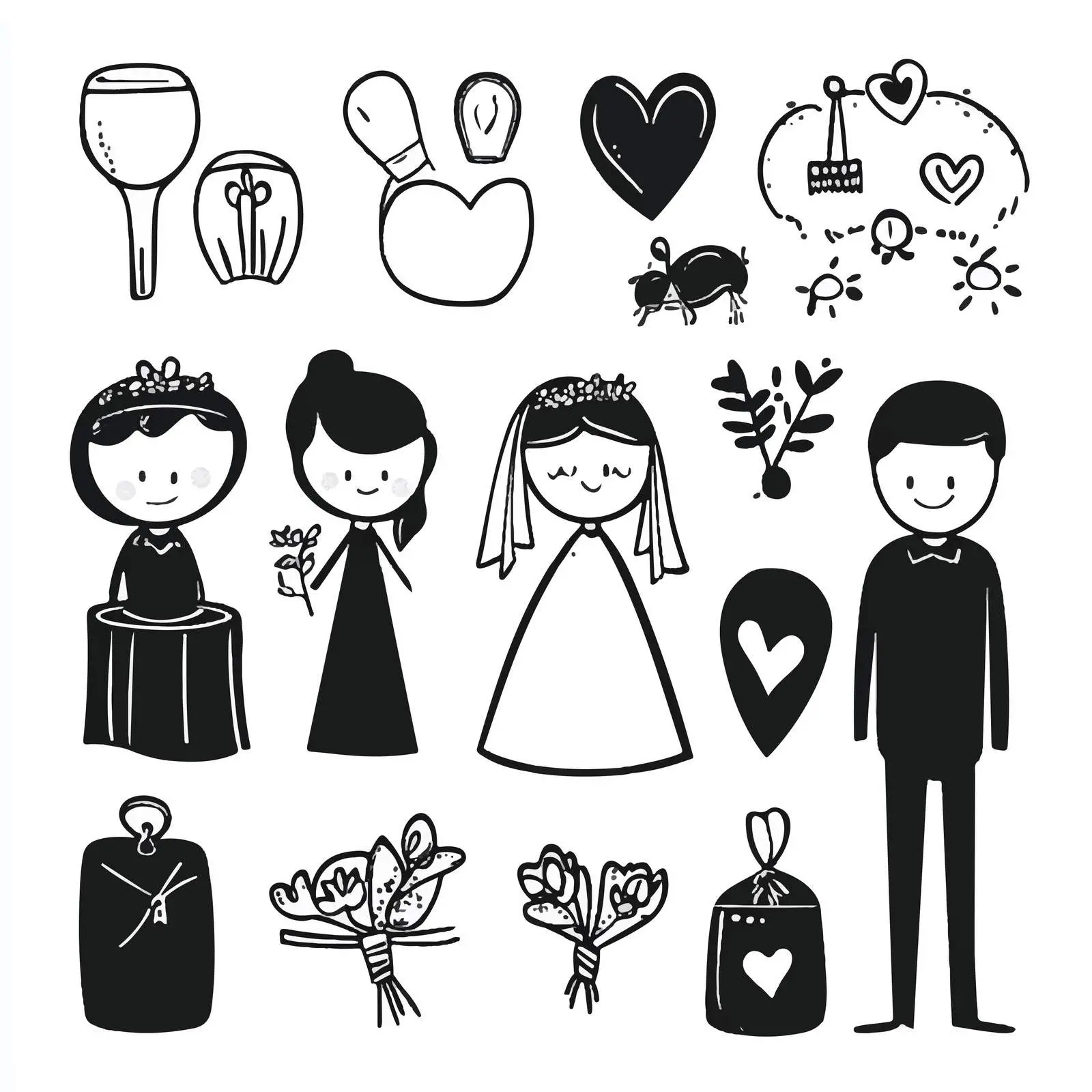 Cartoon Wedding Objects Vector Icon Set – free nuptial image from Dotvec