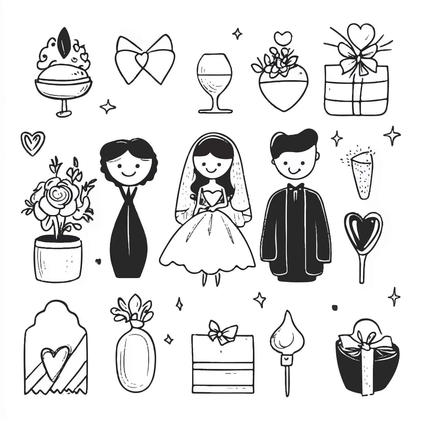 Cartoon Wedding Objects Icon Vector Set — free download from Dotvec