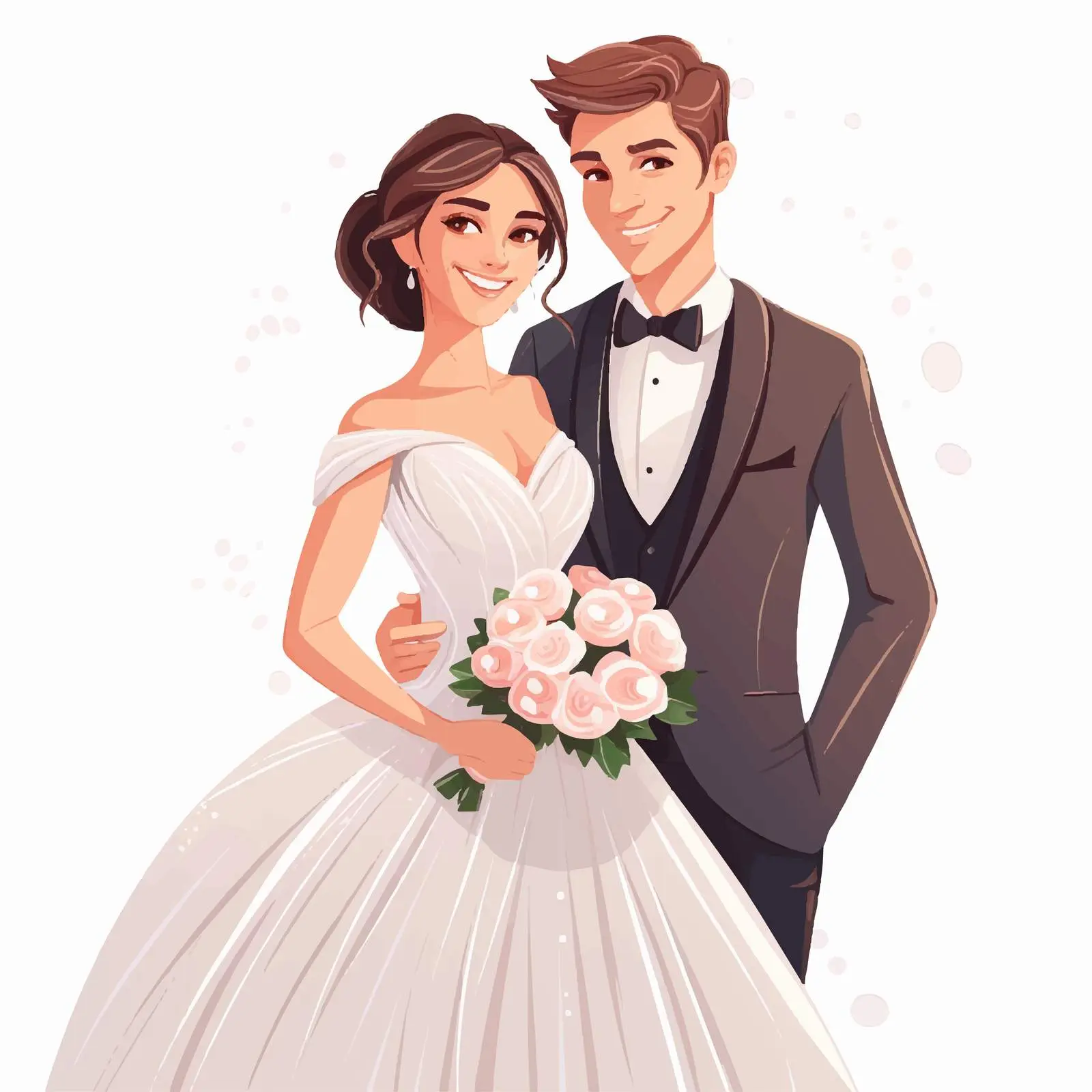Happy Young Bride and Groom Portrait Illustration — free download from Dotvec