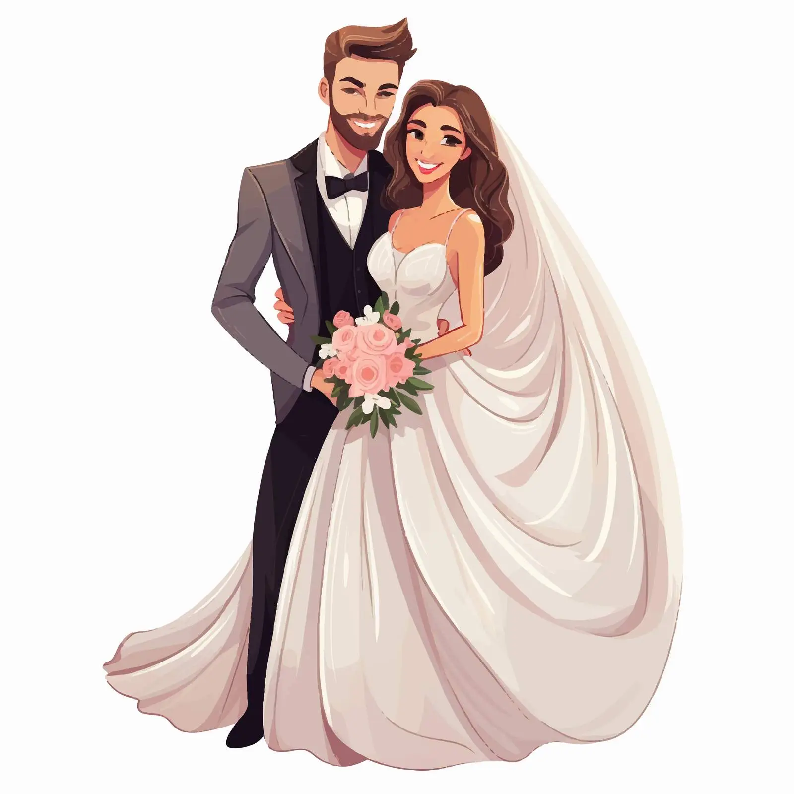 Happy Young Bride and Groom Portrait Vector — free download from Dotvec