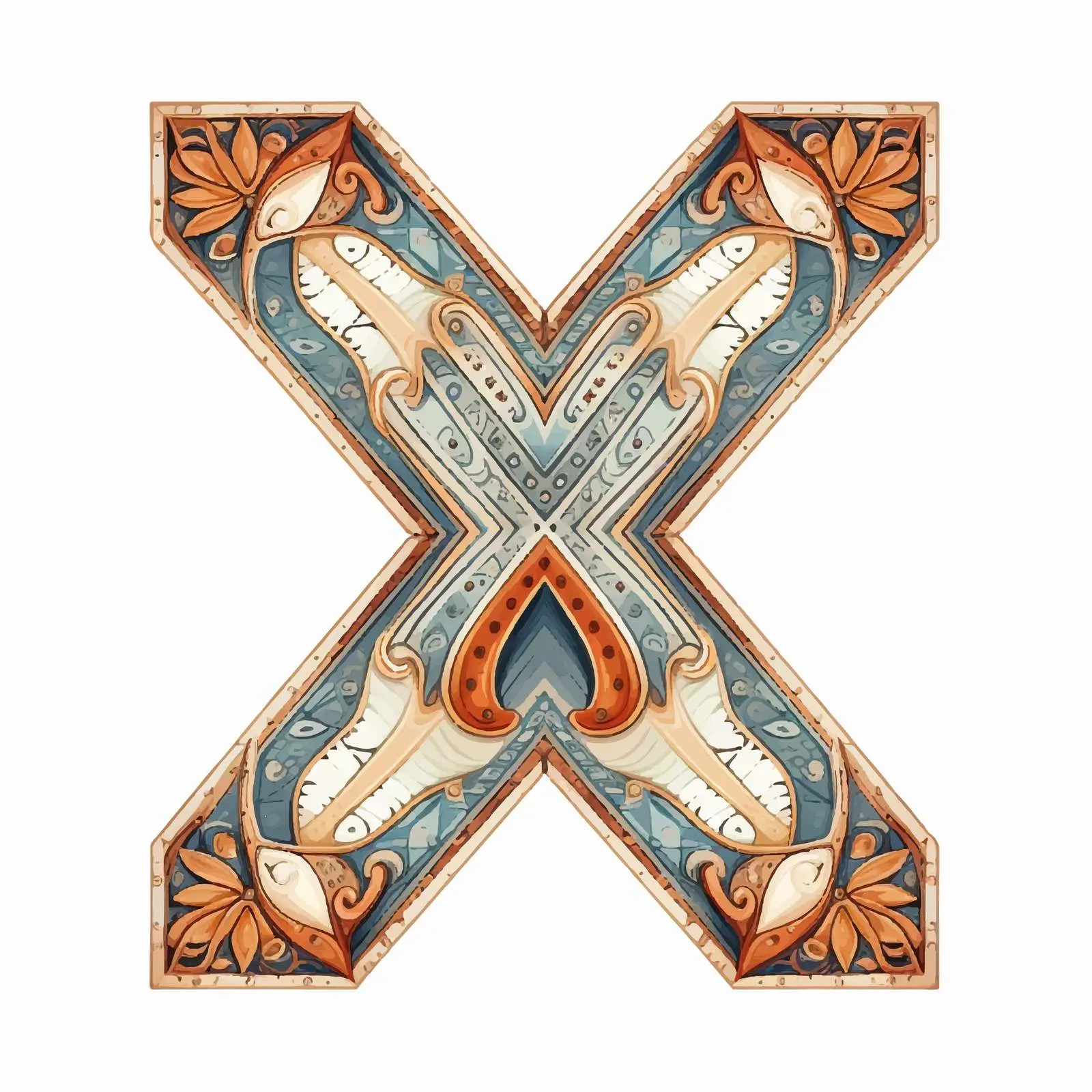 Western Retro Geometric Ornament Letter X Vector — free download from Dotvec
