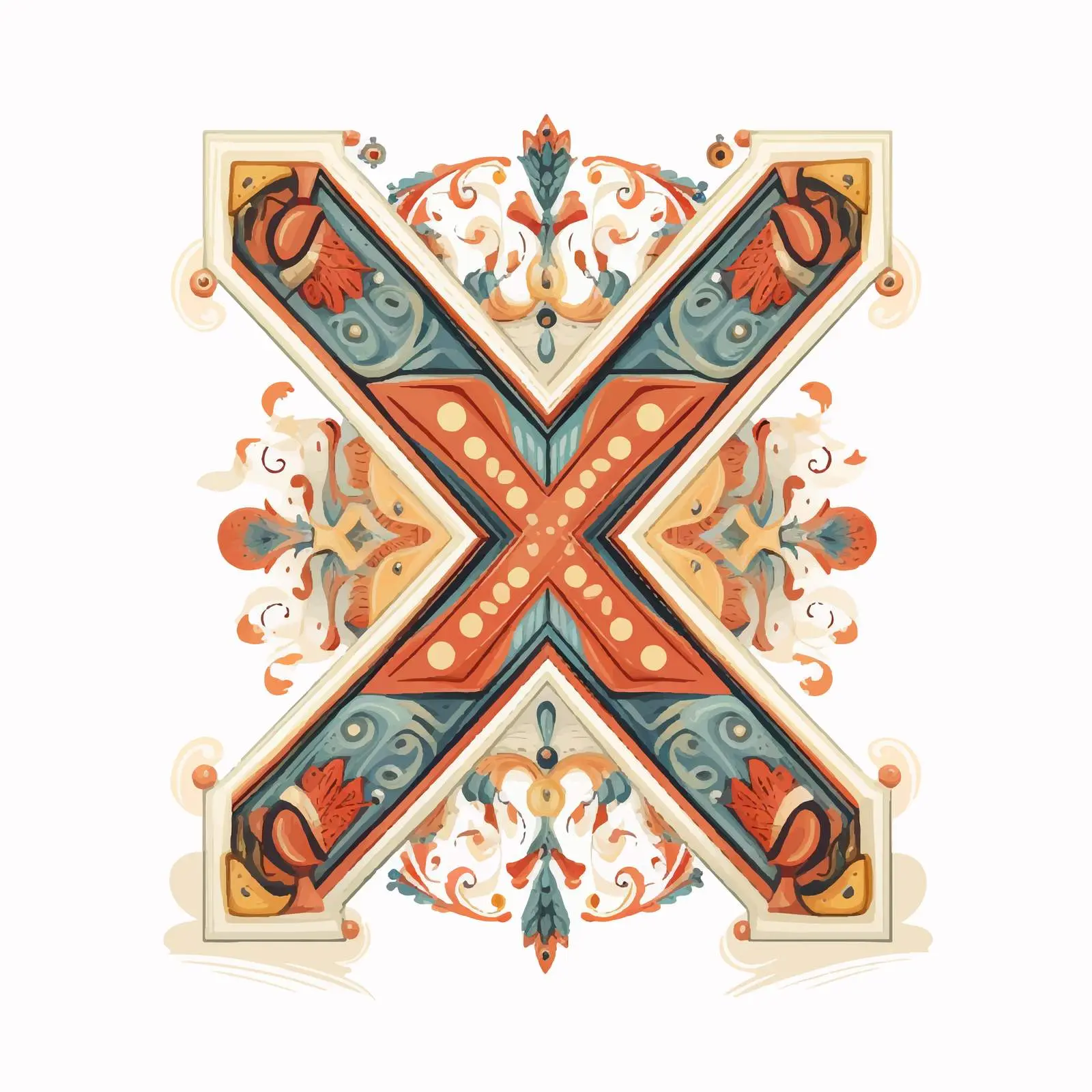 Western Retro Letter X with Geometric Ornament — free download from Dotvec