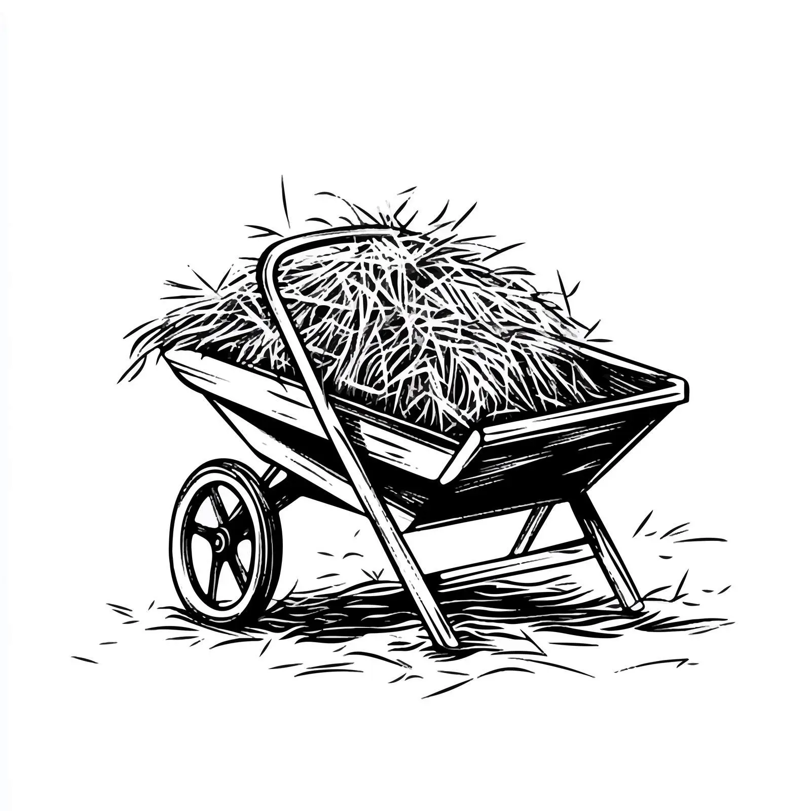 Cartoon Vector Wheelbarrow and Hay Illustration — free download from Dotvec