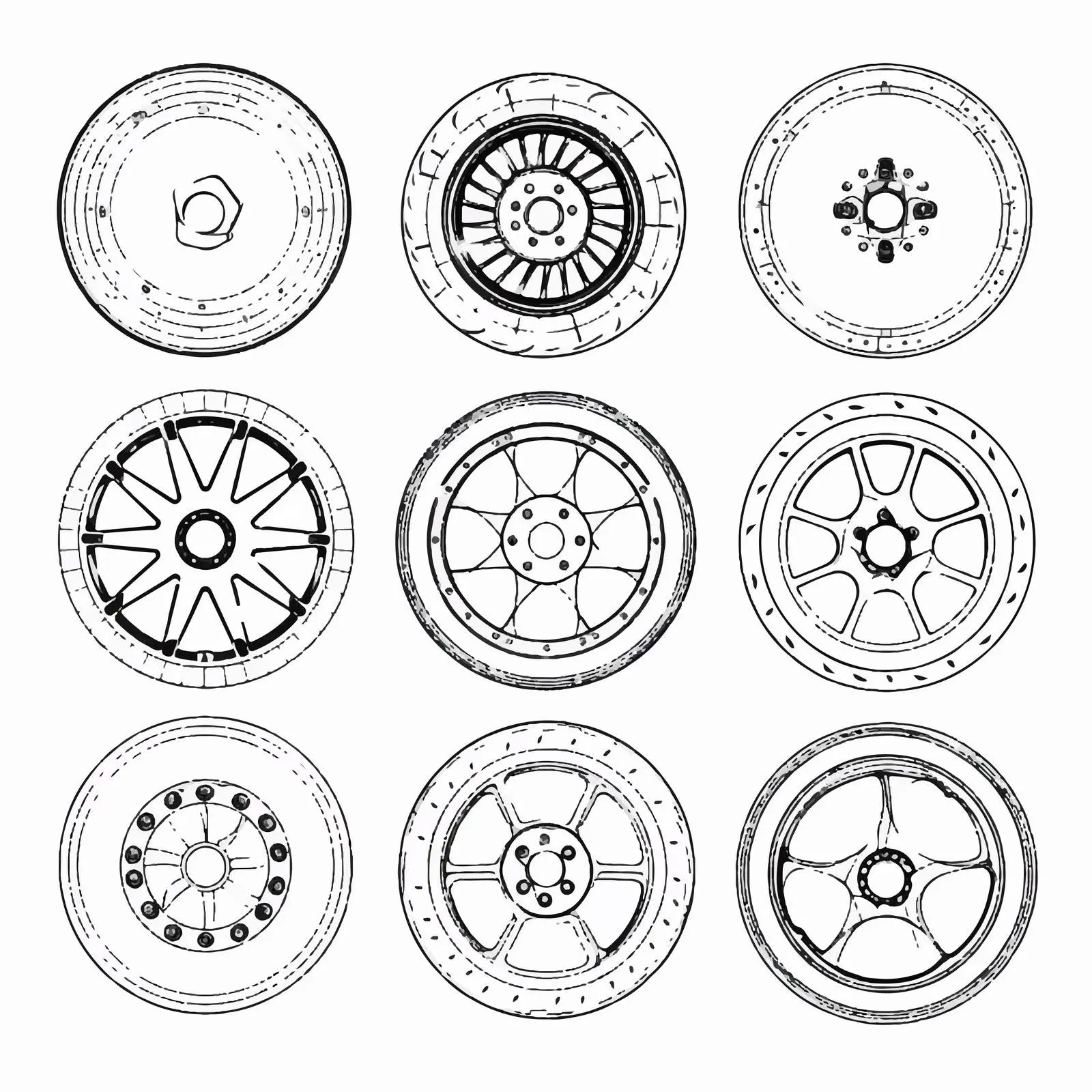 Line Art Wheels Vector Illustration — free download from Dotvec