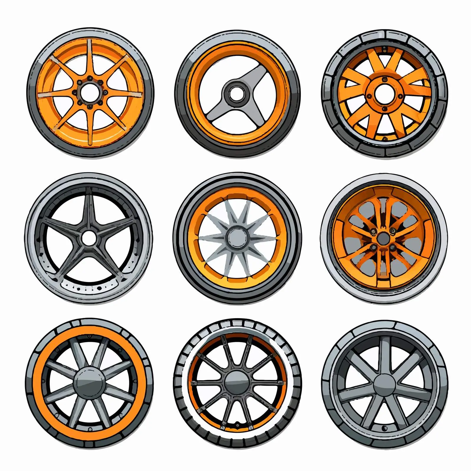 Line Art Wheels Vector Illustration on White Background – free web use image from Dotvec